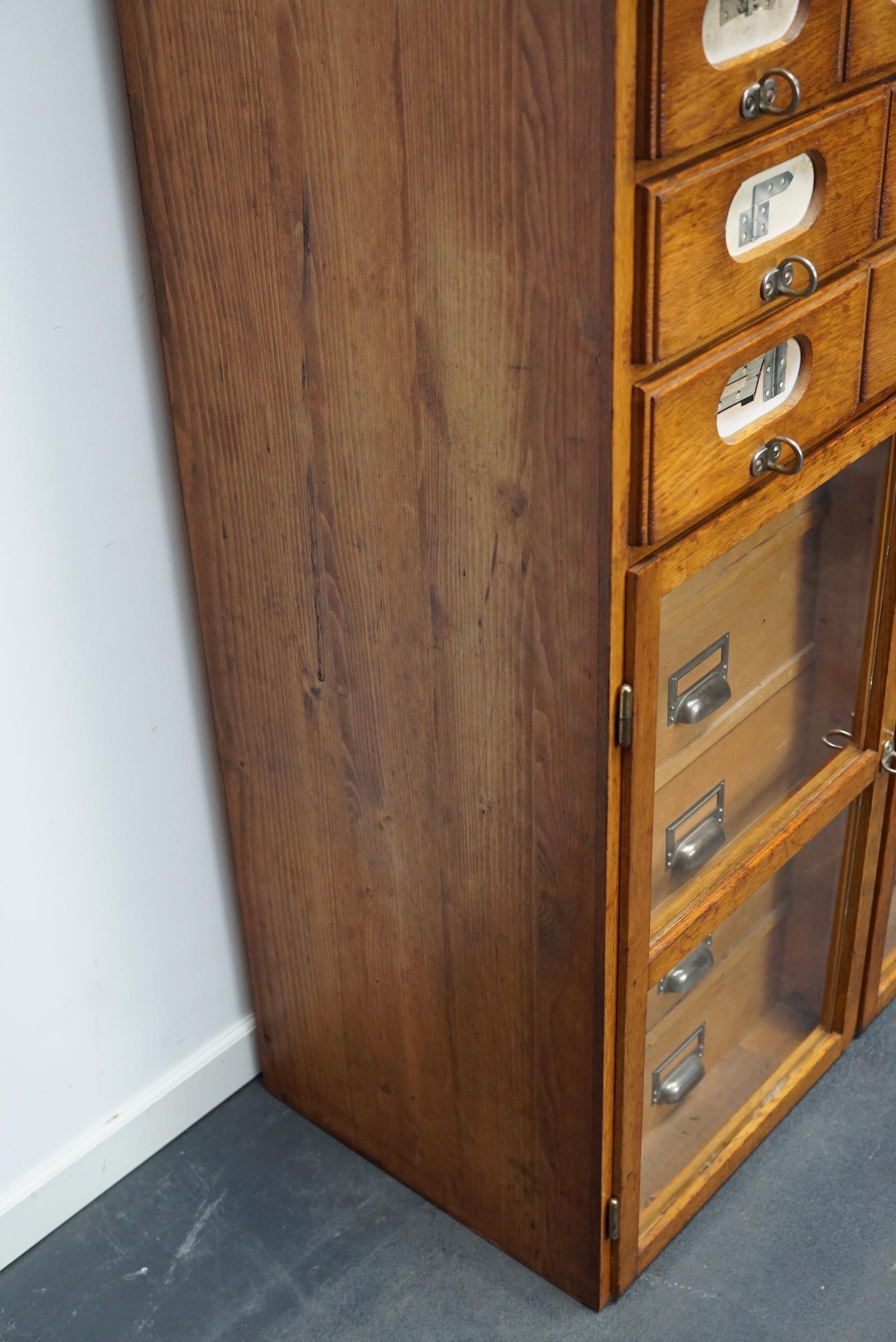 German Industrial Oak and Pine Apothecary Cabinet, Mid-20th Century For Sale 9