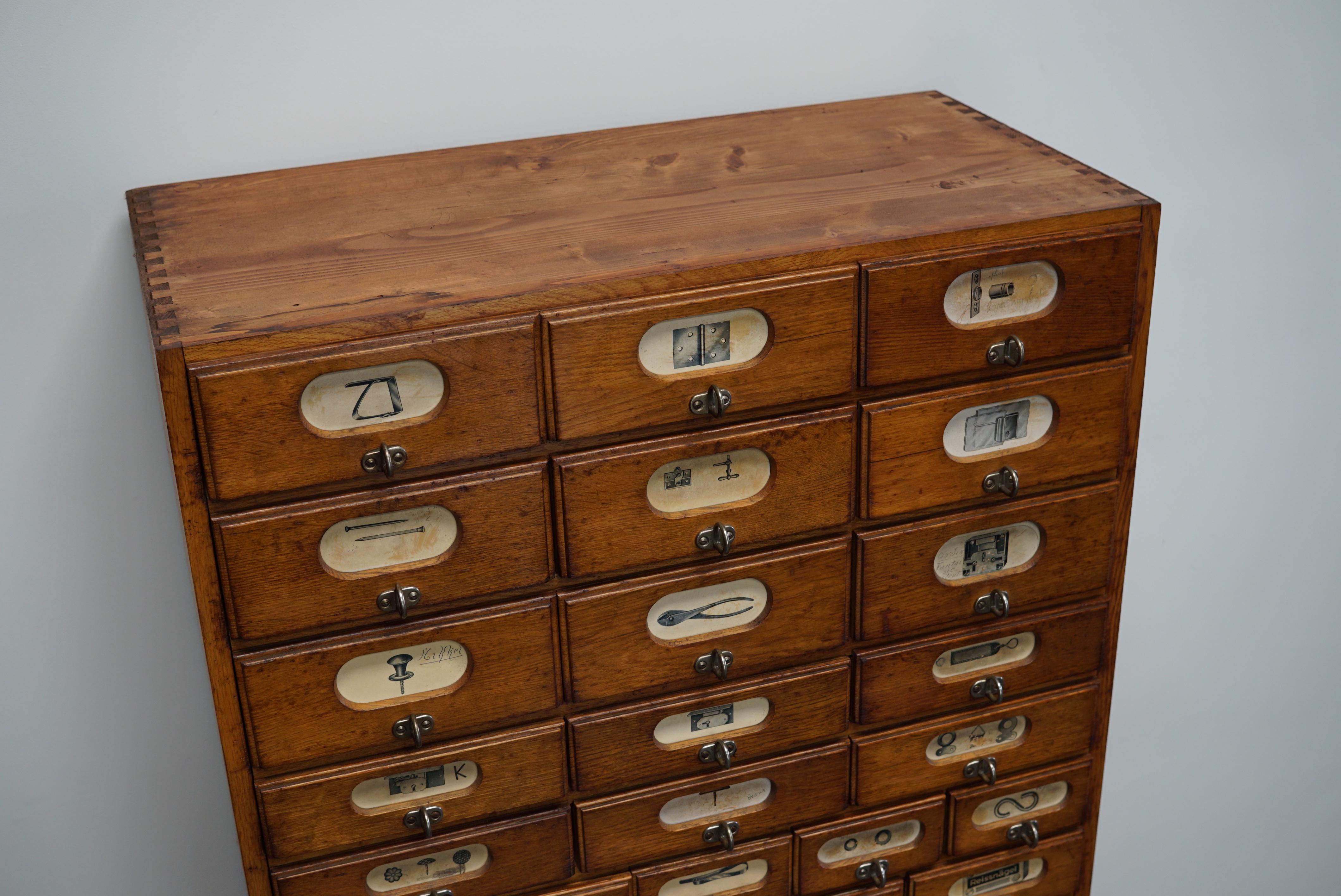 German Industrial Oak and Pine Apothecary Cabinet, Mid-20th Century 16