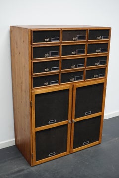 German Industrial Oak and Pine Apothecary Cabinet, Mid-20th Century