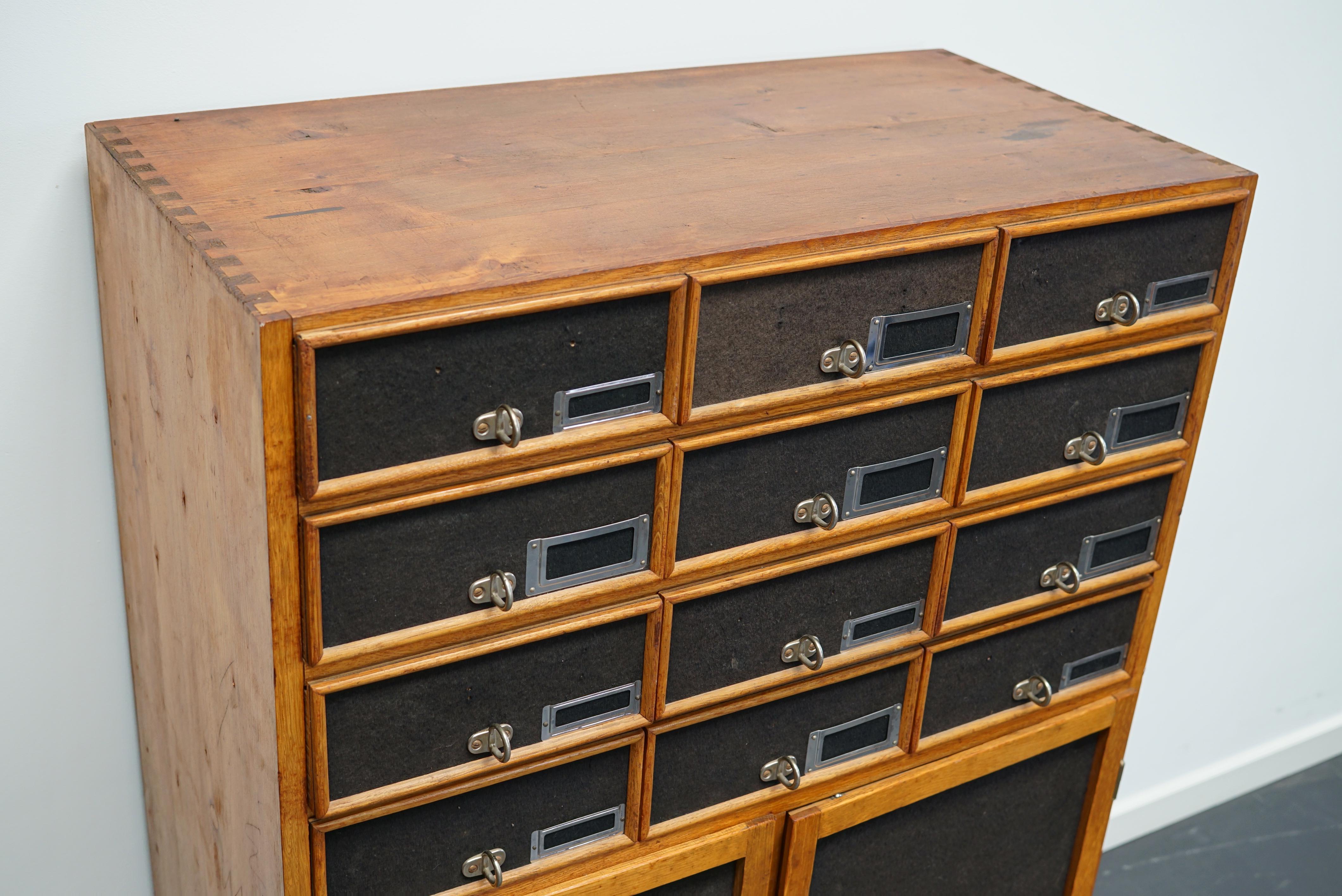 German Industrial Oak and Pine Apothecary Cabinet, Mid-20th Century For Sale 1