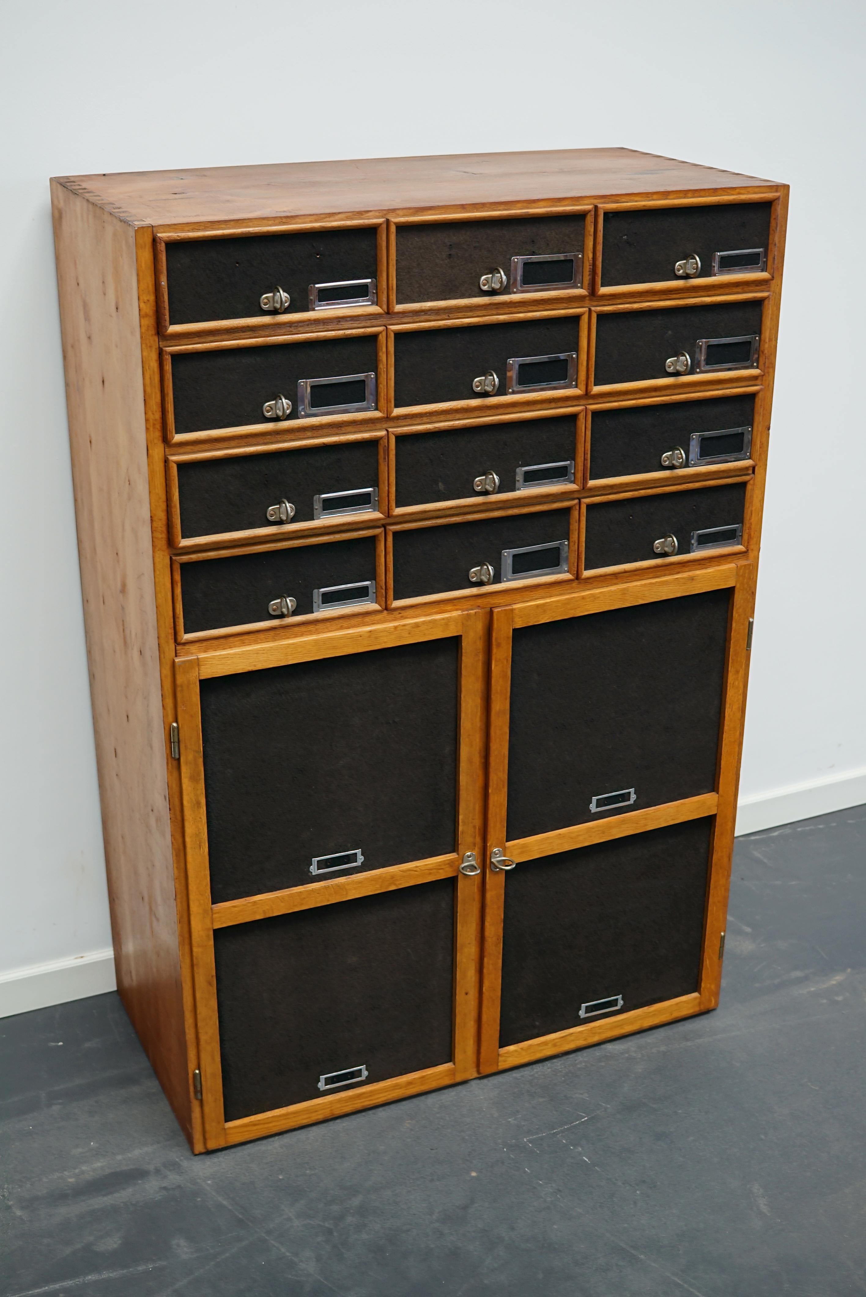 German Industrial Oak and Pine Apothecary Cabinet, Mid-20th Century For Sale 4