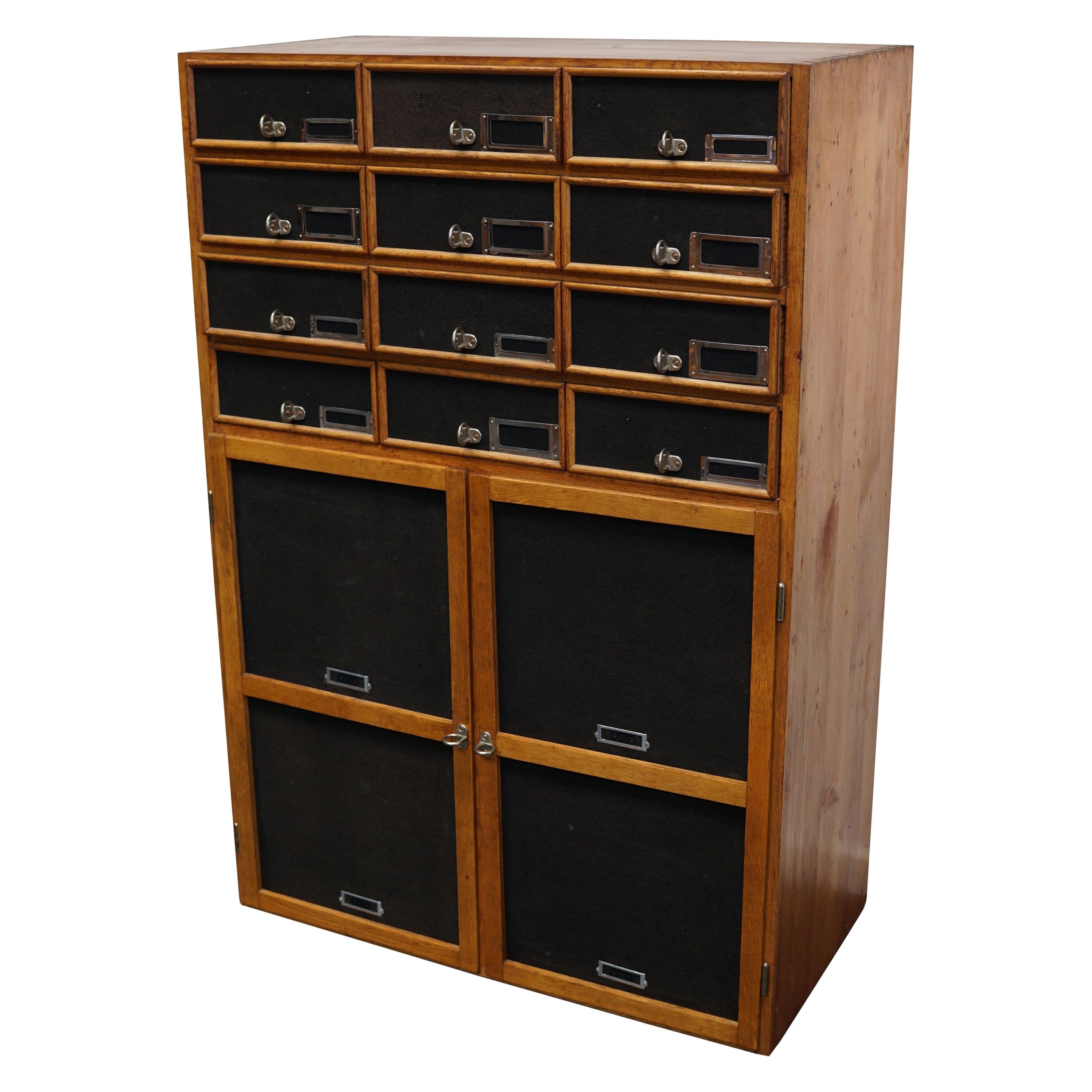 German Industrial Oak and Pine Apothecary Cabinet, Mid-20th Century For Sale