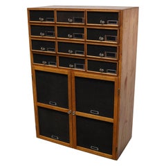 German Industrial Oak and Pine Apothecary Cabinet, Mid-20th Century