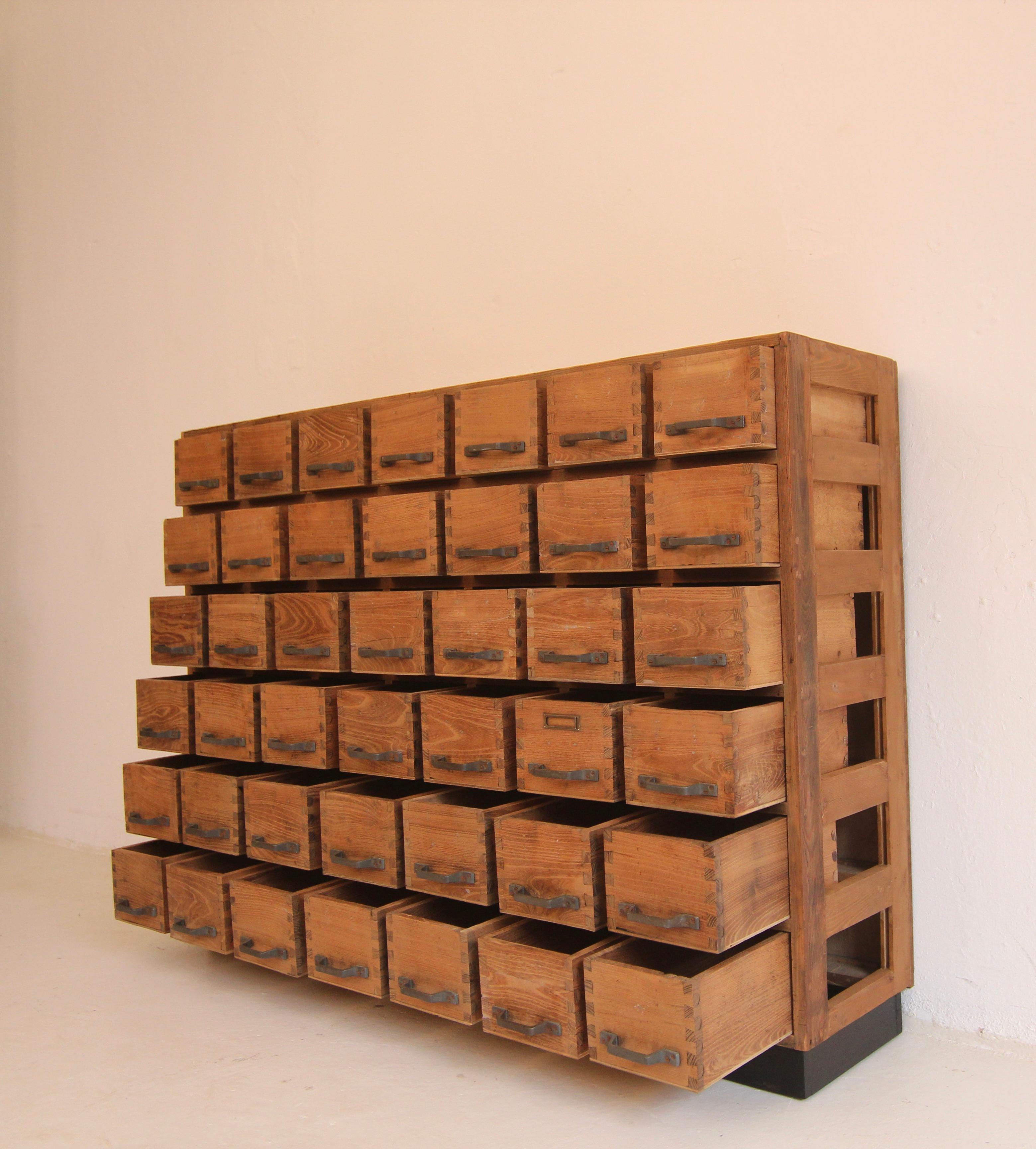 German Industrial Oak and Pine Drawer Cabinet 11