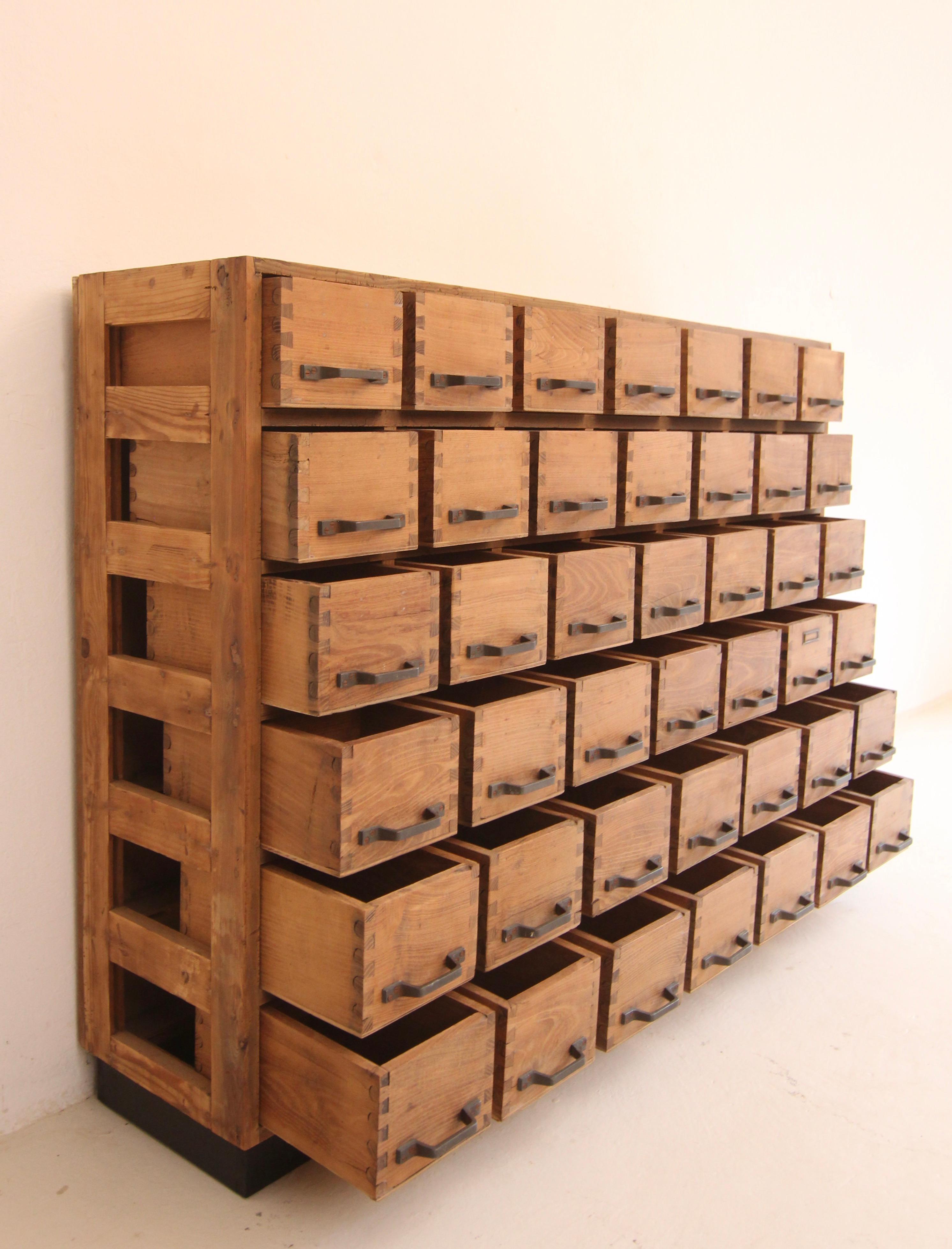 German Industrial Oak and Pine Drawer Cabinet 12
