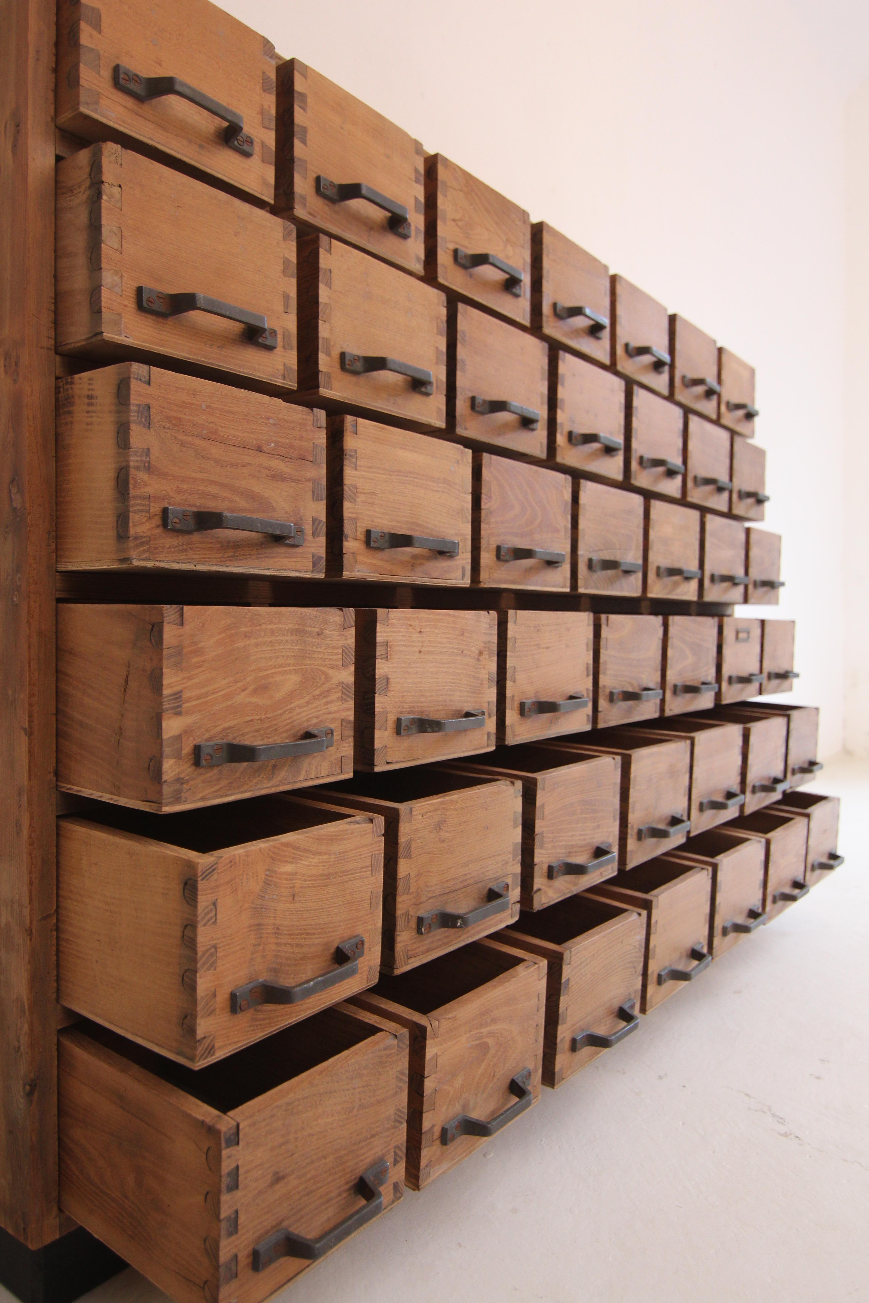 German Industrial Oak and Pine Drawer Cabinet 13