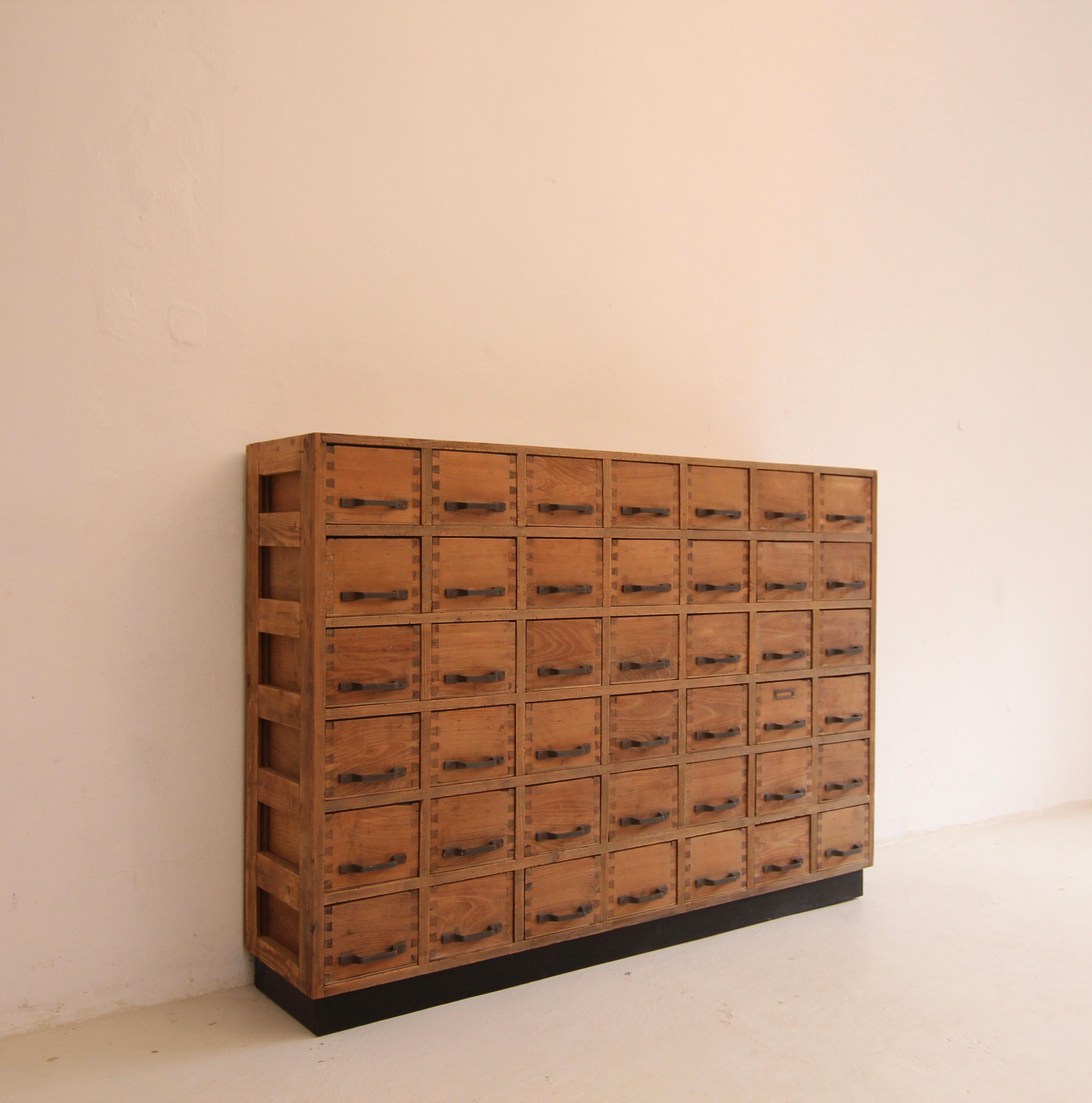 20th Century German Industrial Oak and Pine Drawer Cabinet