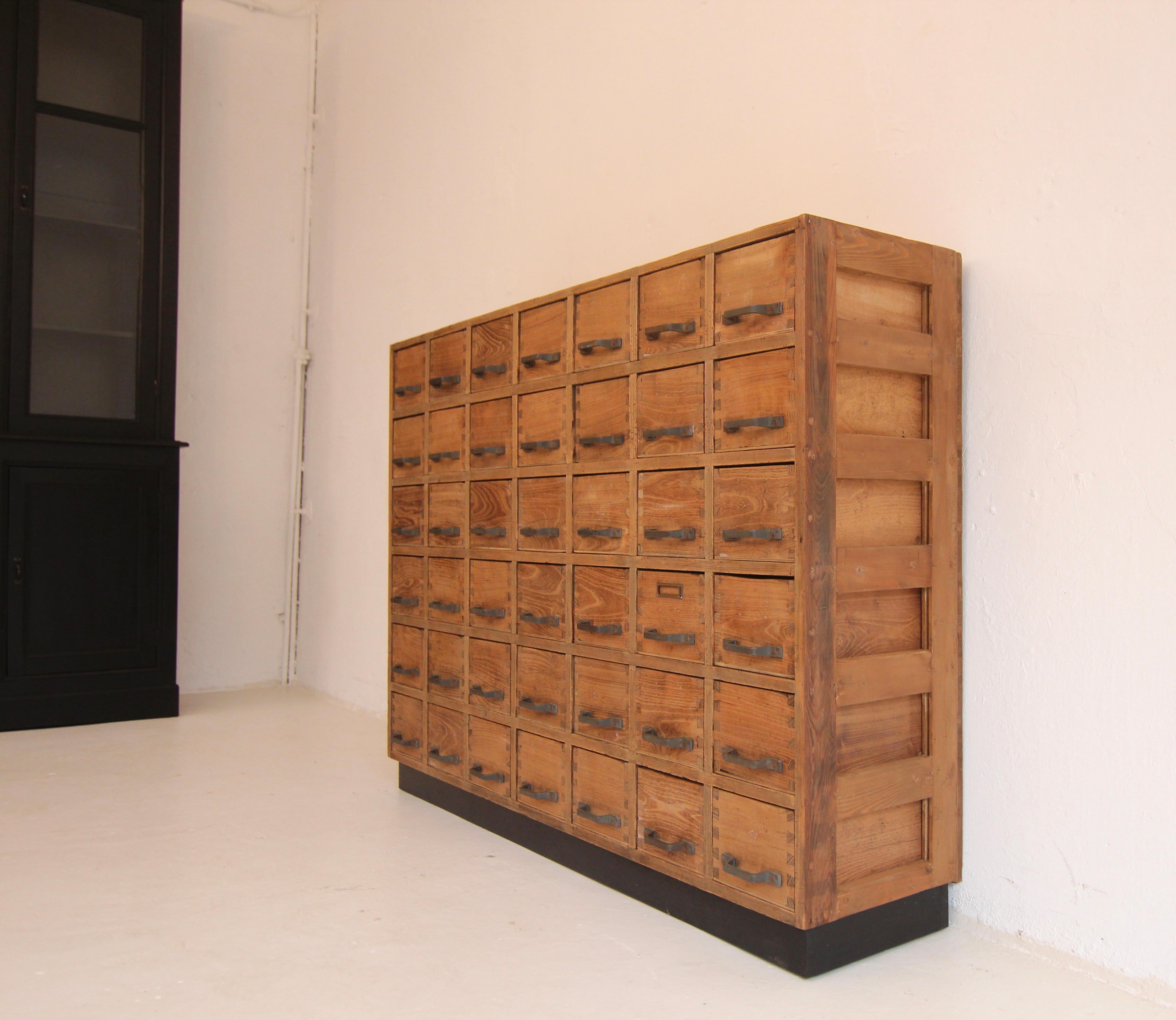German Industrial Oak and Pine Drawer Cabinet 1