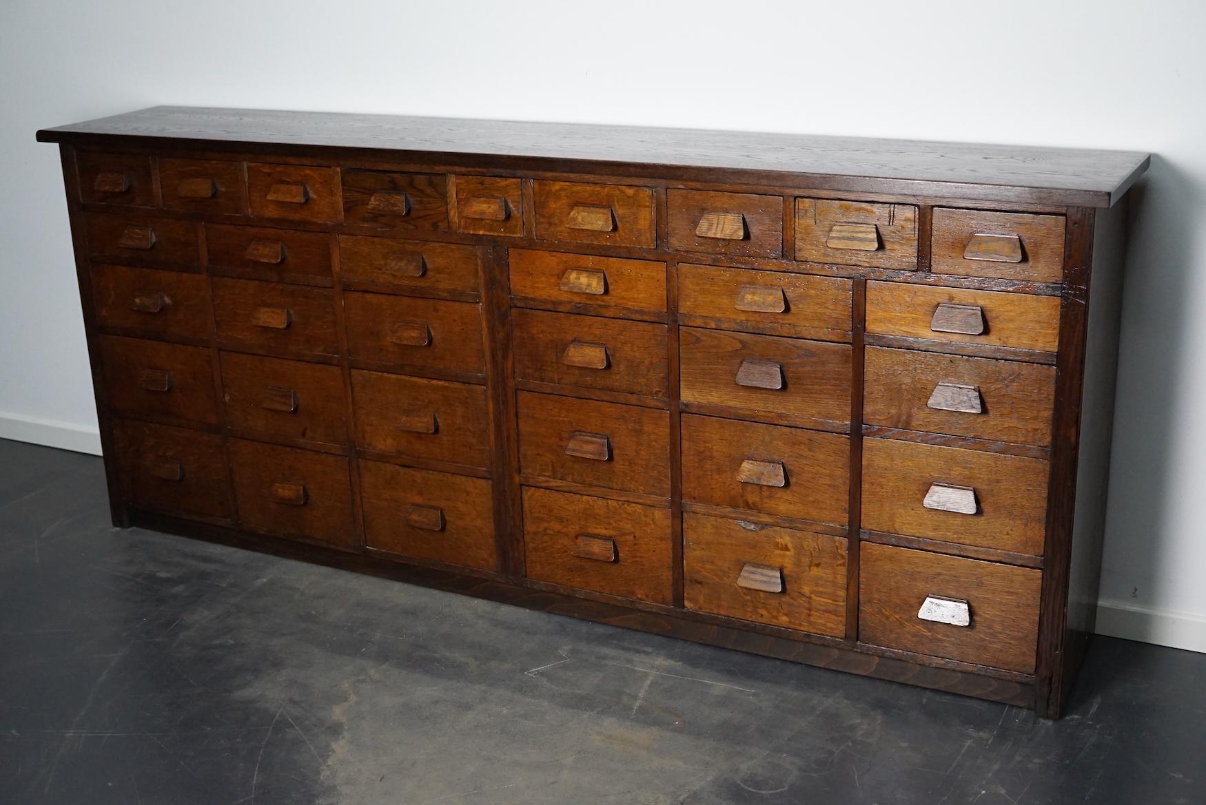 German Industrial Oak Apothecary Cabinet / Bank of Drawers, 1930s 8