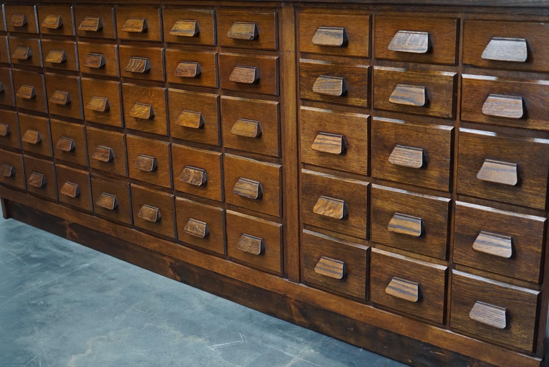 Mid-20th Century German Industrial Oak Apothecary Cabinet / Bank of Drawers, 1930s
