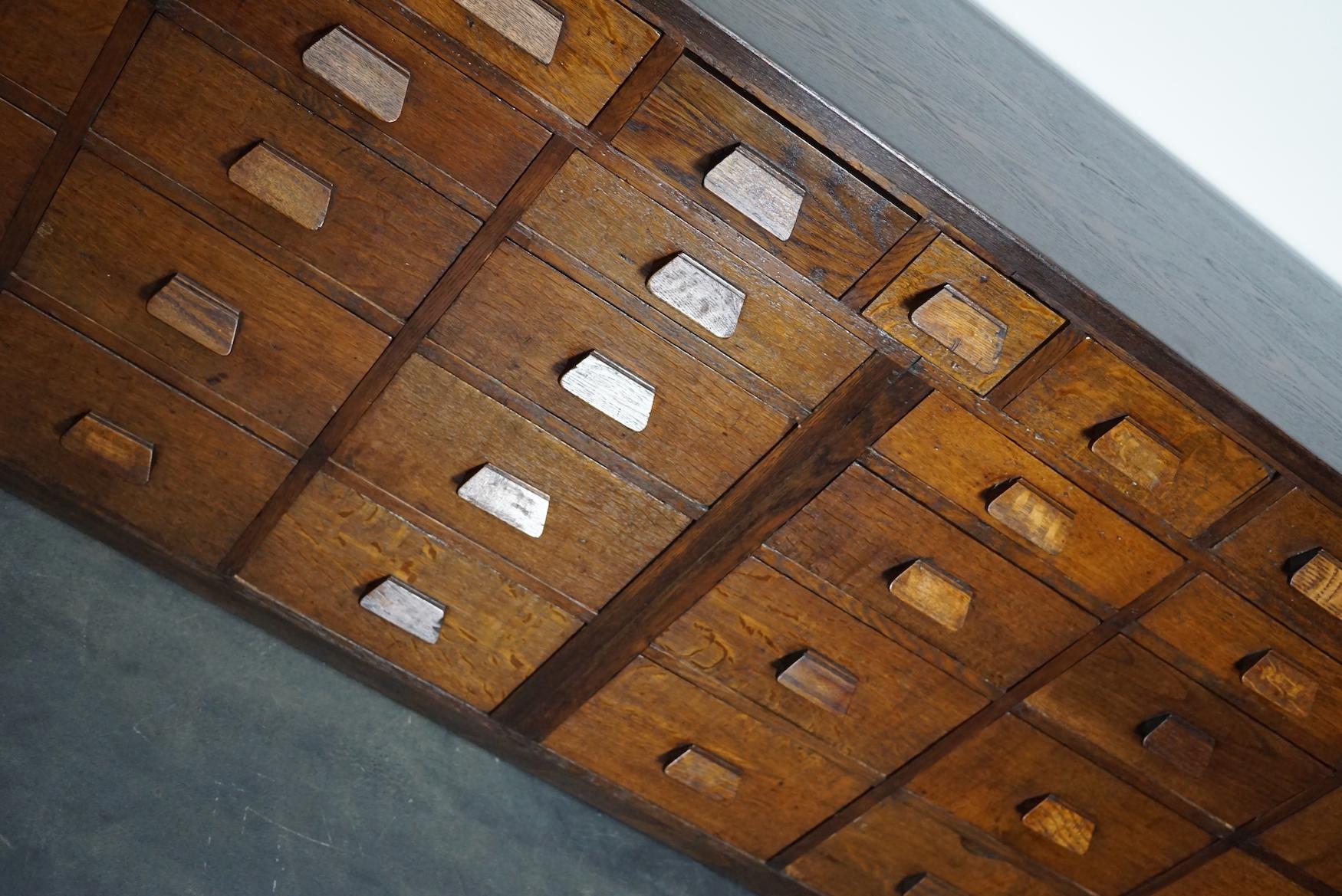 Mid-20th Century German Industrial Oak Apothecary Cabinet / Bank of Drawers, 1930s