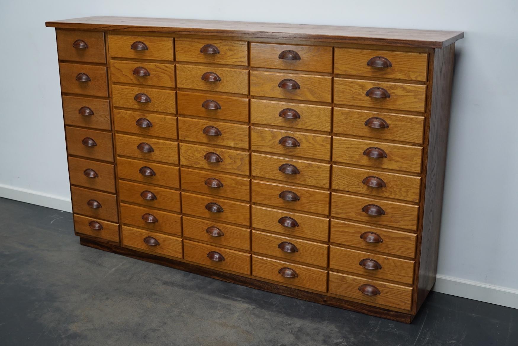 Dutch German Industrial Oak Apothecary Cabinet, Mid-20th Century