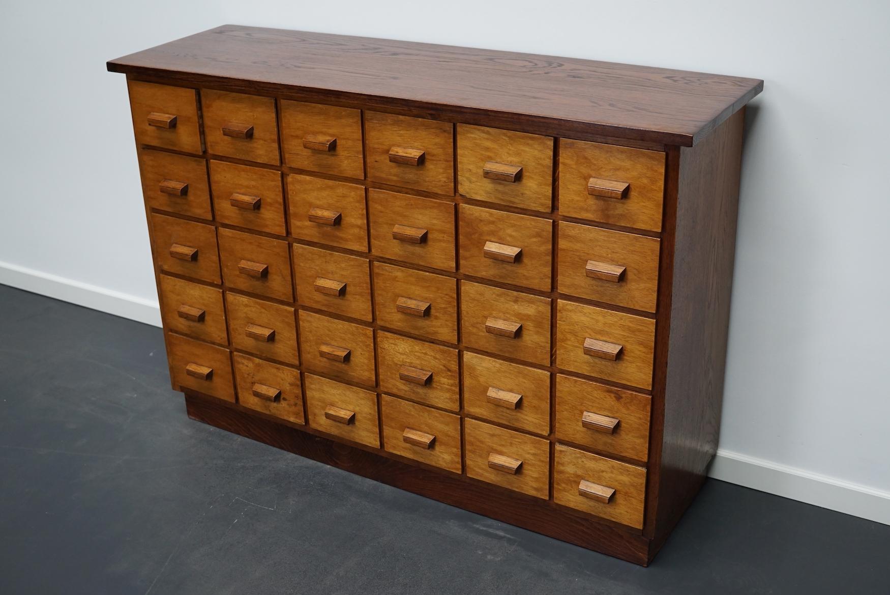 German Industrial Oak Apothecary Cabinet, Mid-20th Century 4