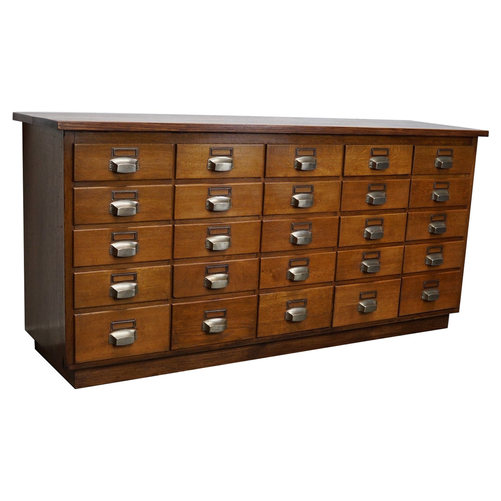 German Industrial Oak Apothecary Cabinet, Mid-20th Century