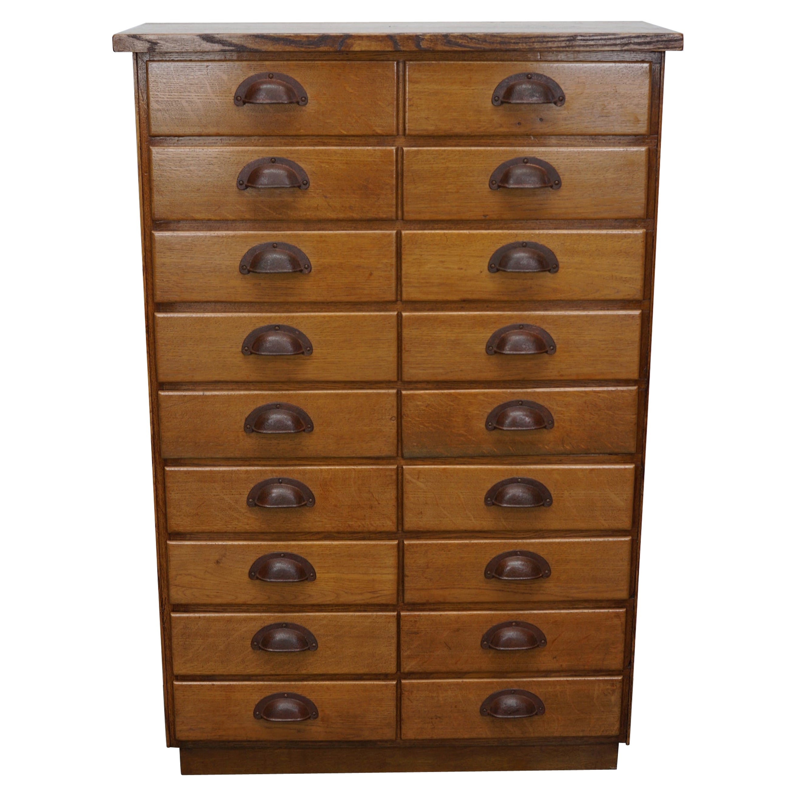 German Industrial Oak Apothecary Cabinet, Mid-20th Century