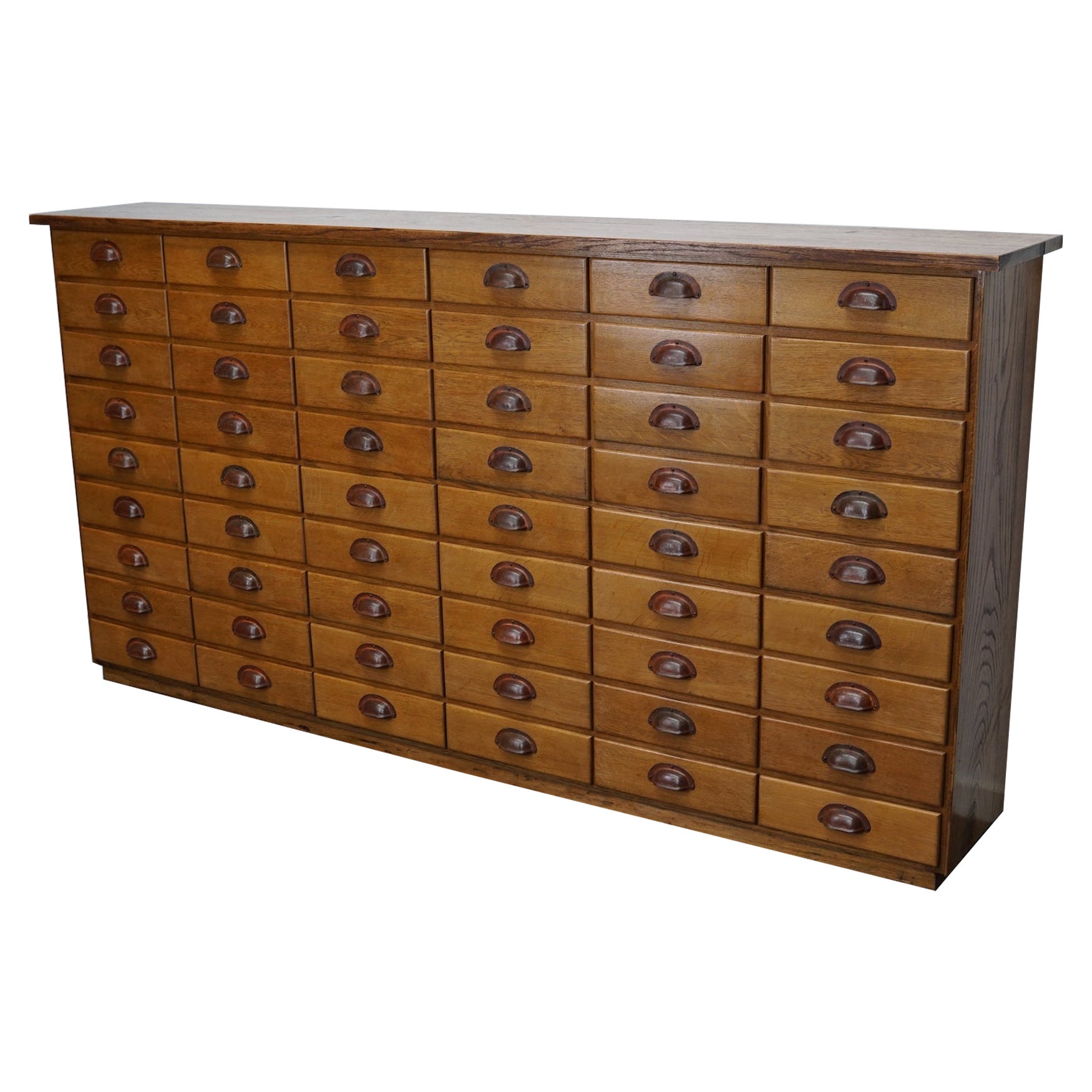 German Industrial Oak Apothecary Cabinet, Mid-20th Century, Pair Available