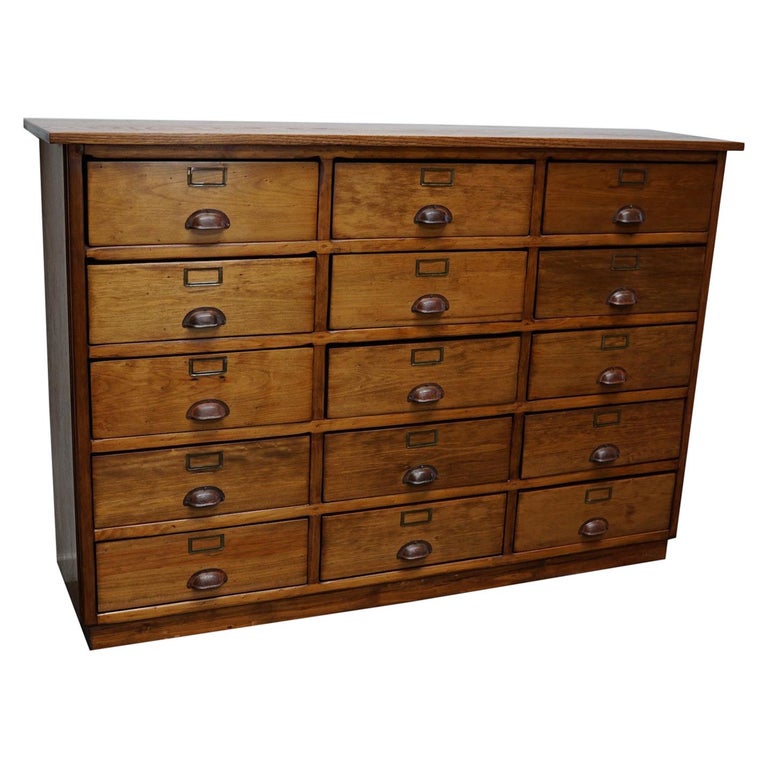 German Industrial Oak & Poplar Apothecary Cabinet, Mid-20th Century For Sale