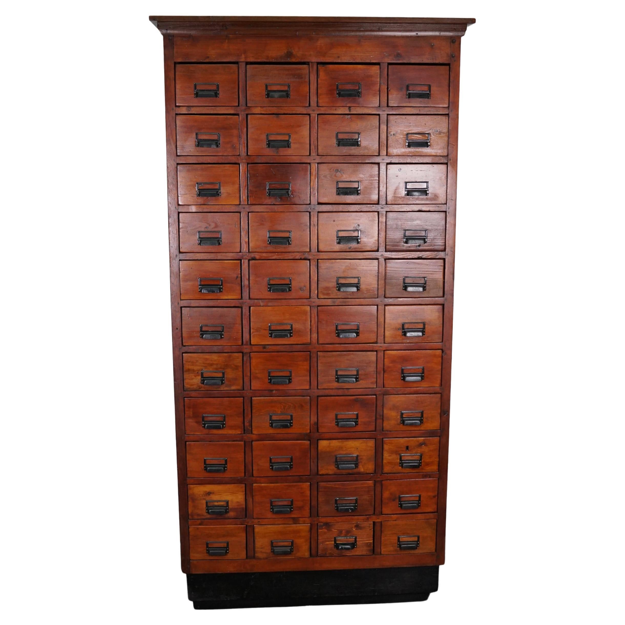 German Industrial Pine Apothecary Cabinet, Mid-20th Century