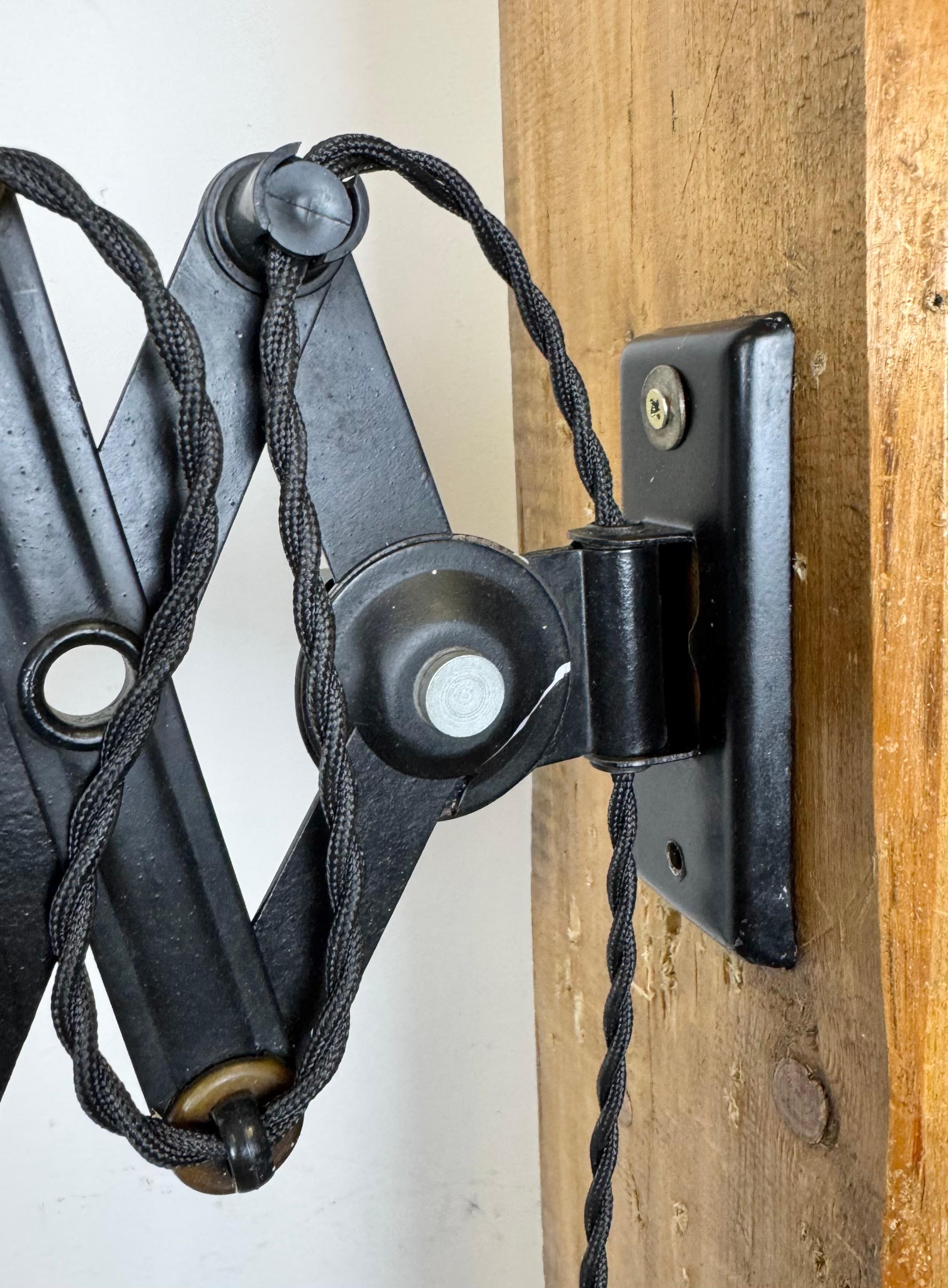Black German Industrial Scissor Wall Lamp by LBL, 1950s In Good Condition For Sale In Kojetice, CZ