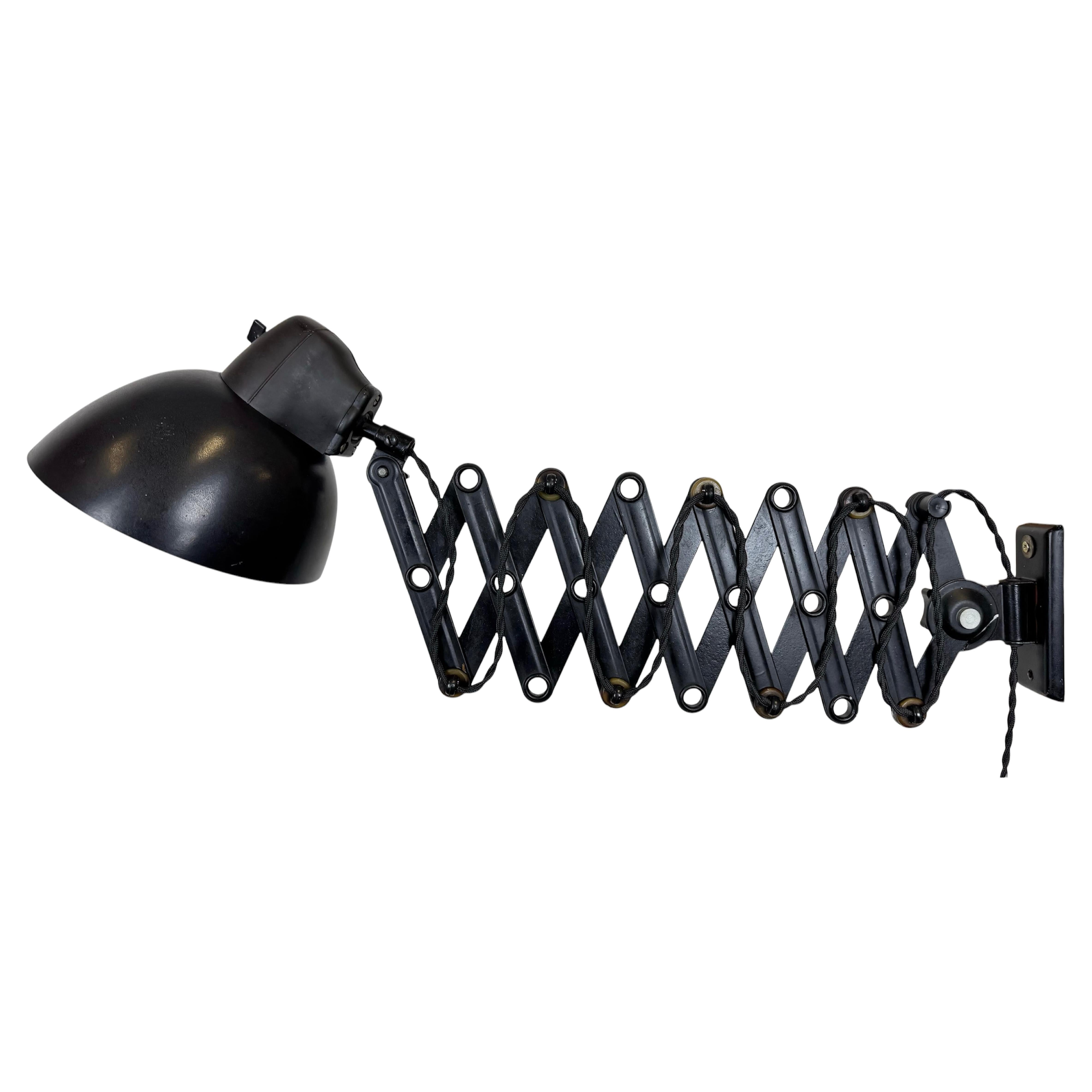 Black German Industrial Scissor Wall Lamp by LBL, 1950s