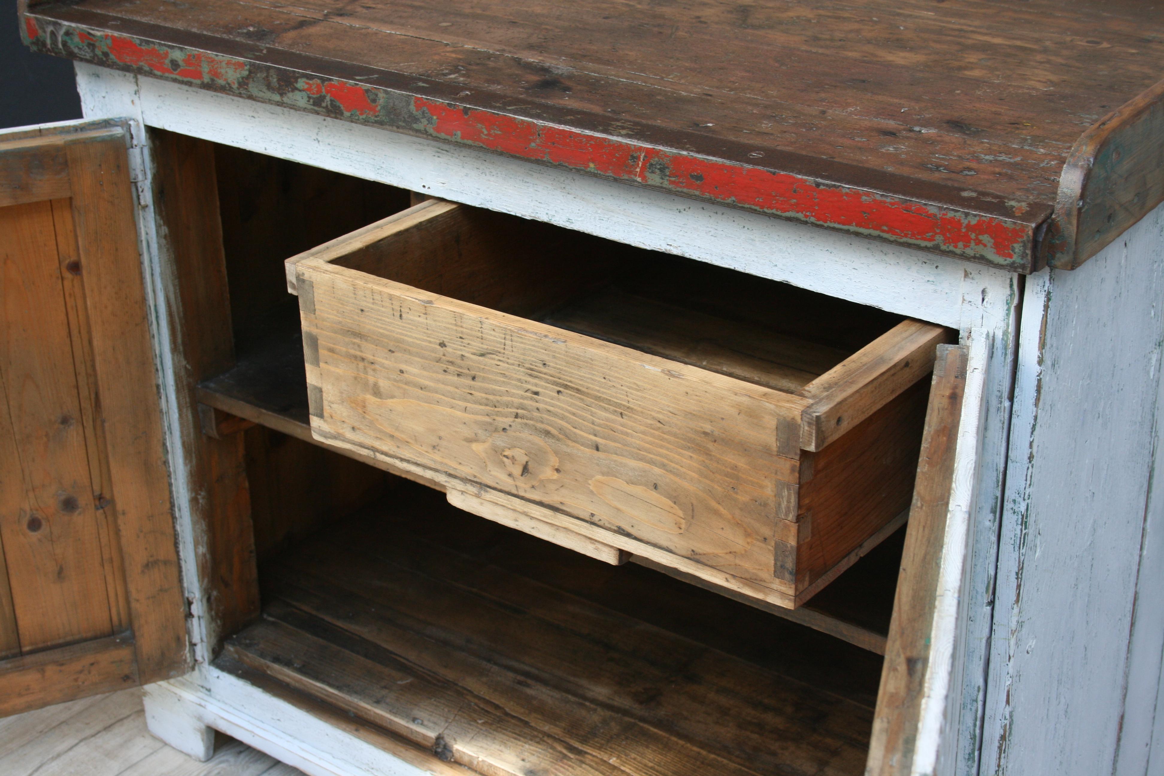 Wood German Industrial Vintage Workbench Worktable in Original Paint