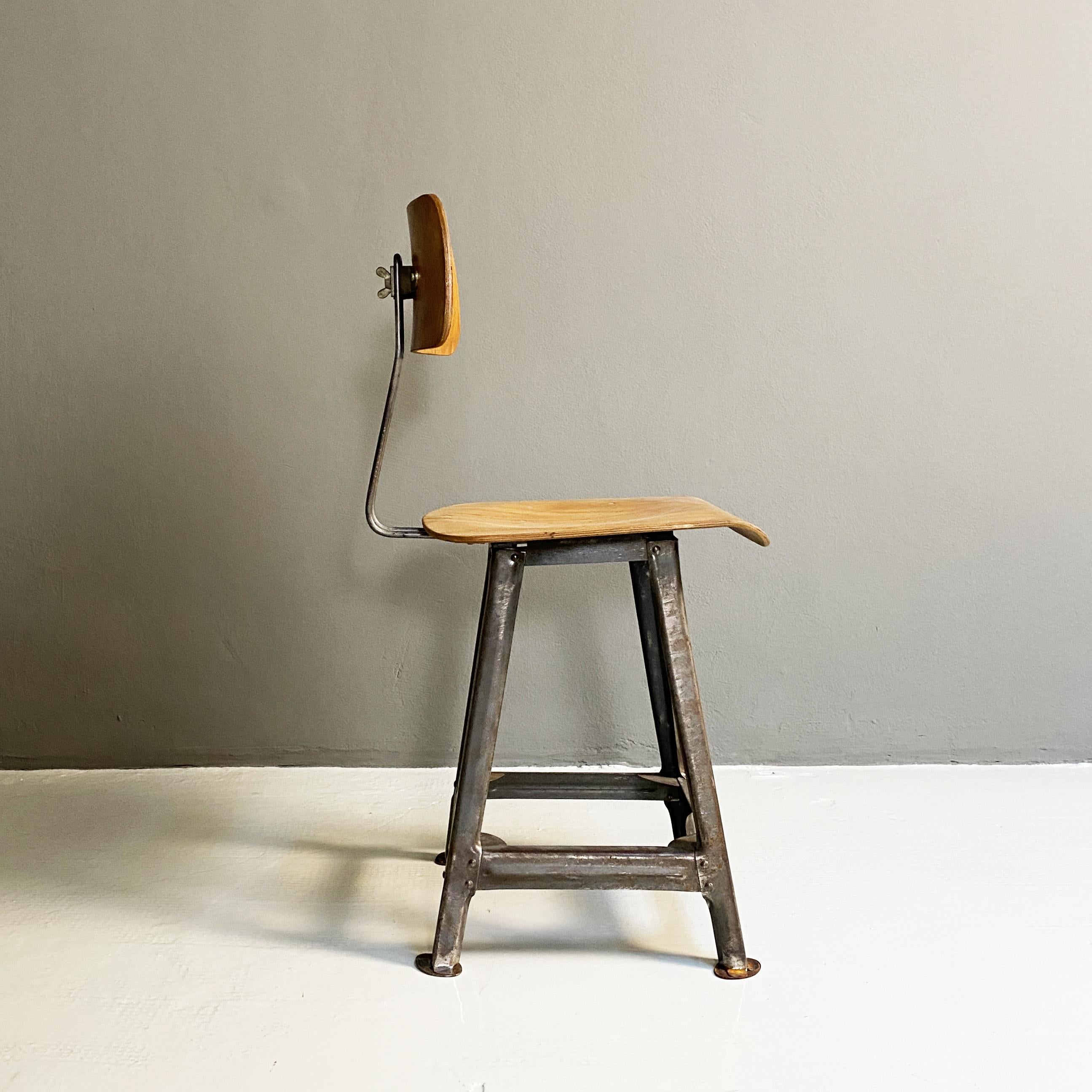 German Industrial Wood and Metal Chair, 1930s For Sale 1