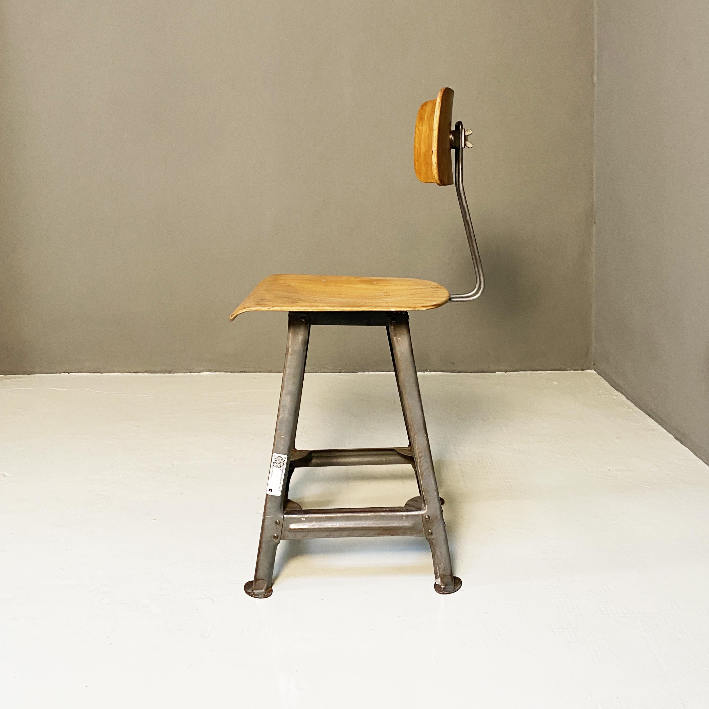 German Industrial Wood and Metal Chair, 1930s For Sale 3