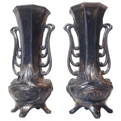 German Jugend Pewter Vases, 1910s