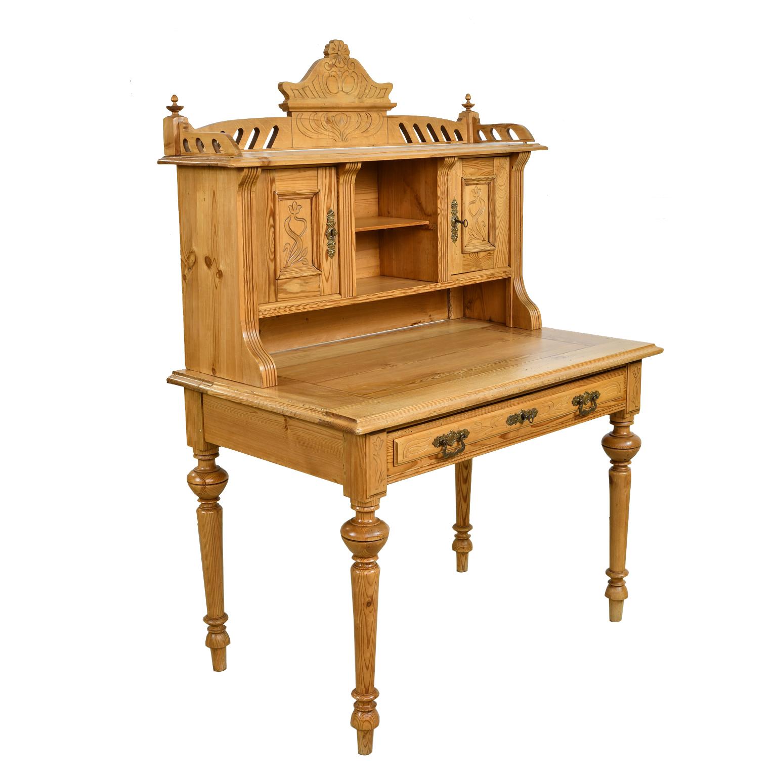 Late 19th Century Antique 19th Century German Jugendstil/ Art Nouveau Writing Desk in Pine For Sale