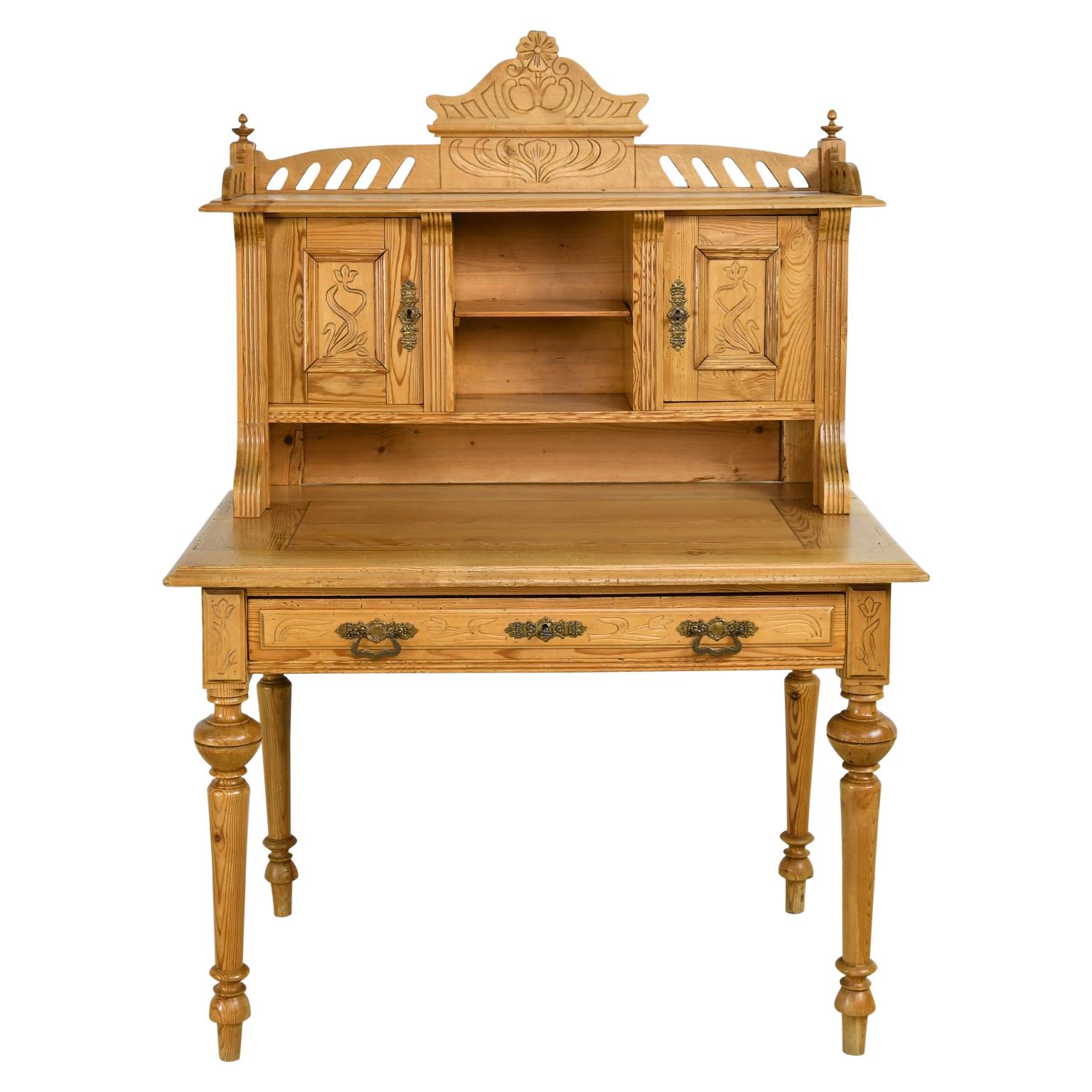 Antique 19th Century German Jugendstil/ Art Nouveau Writing Desk in Pine