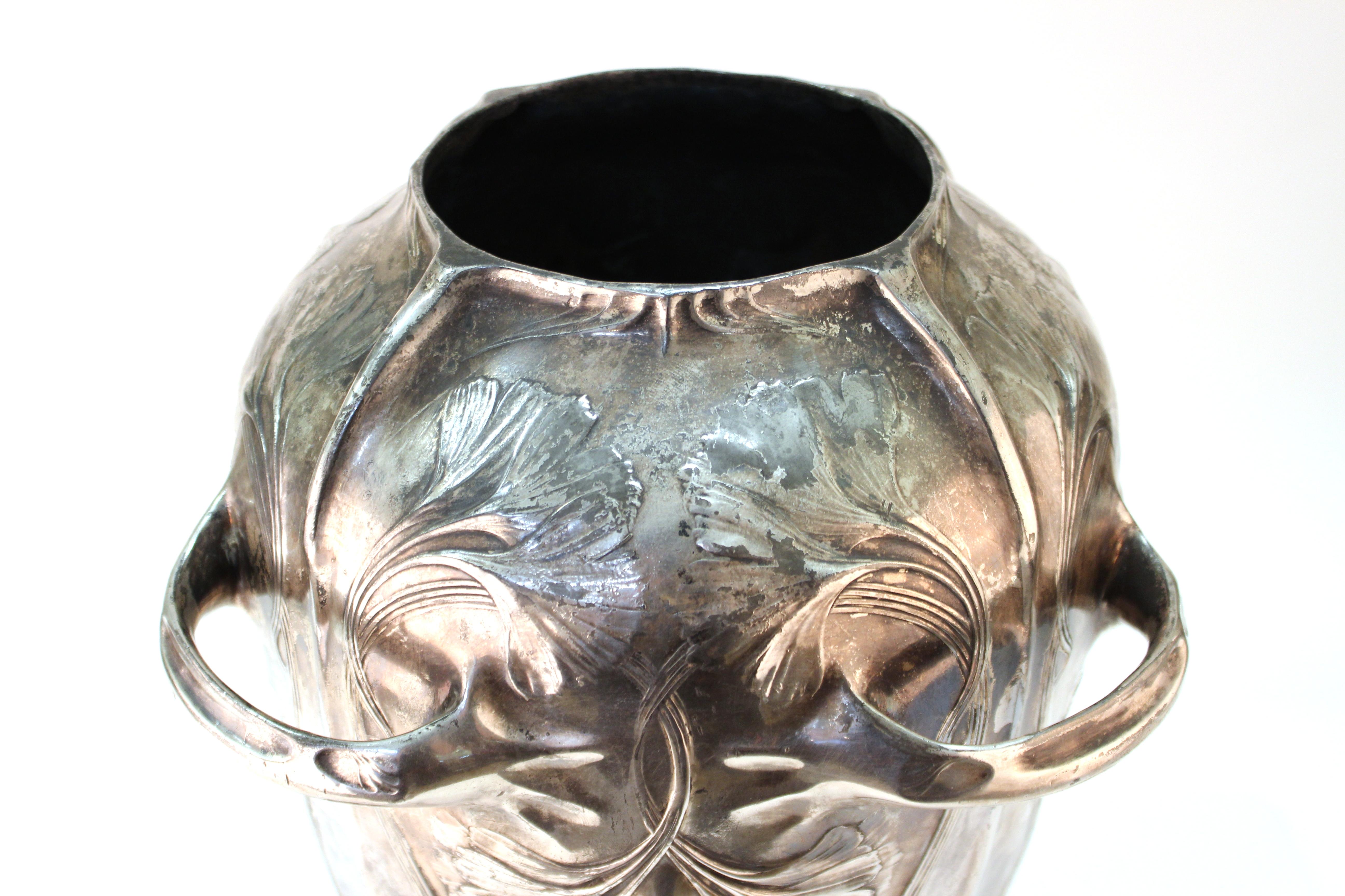German Jugendstil Monumental Silvered Brass Vase 7