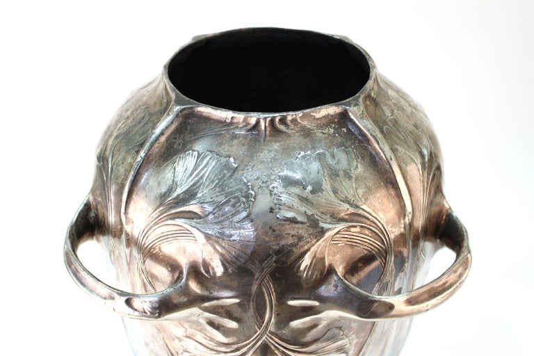 German Jugendstil Monumental Silvered Brass Vase at 1stDibs