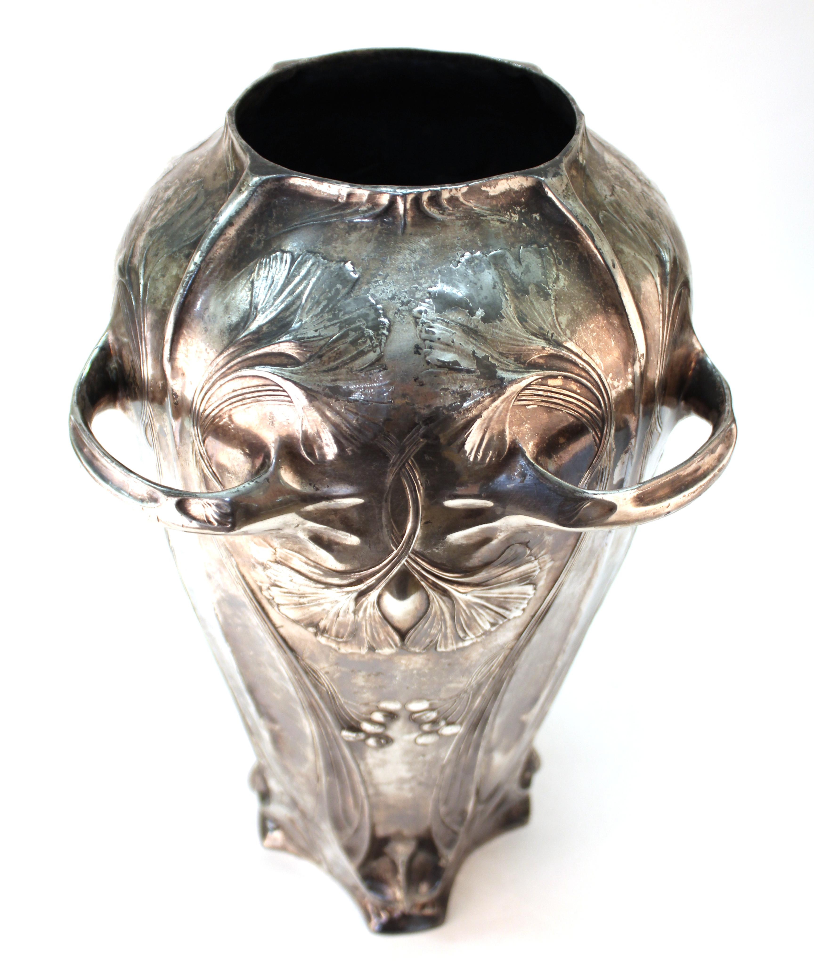 German Jugendstil Monumental Silvered Brass Vase 8