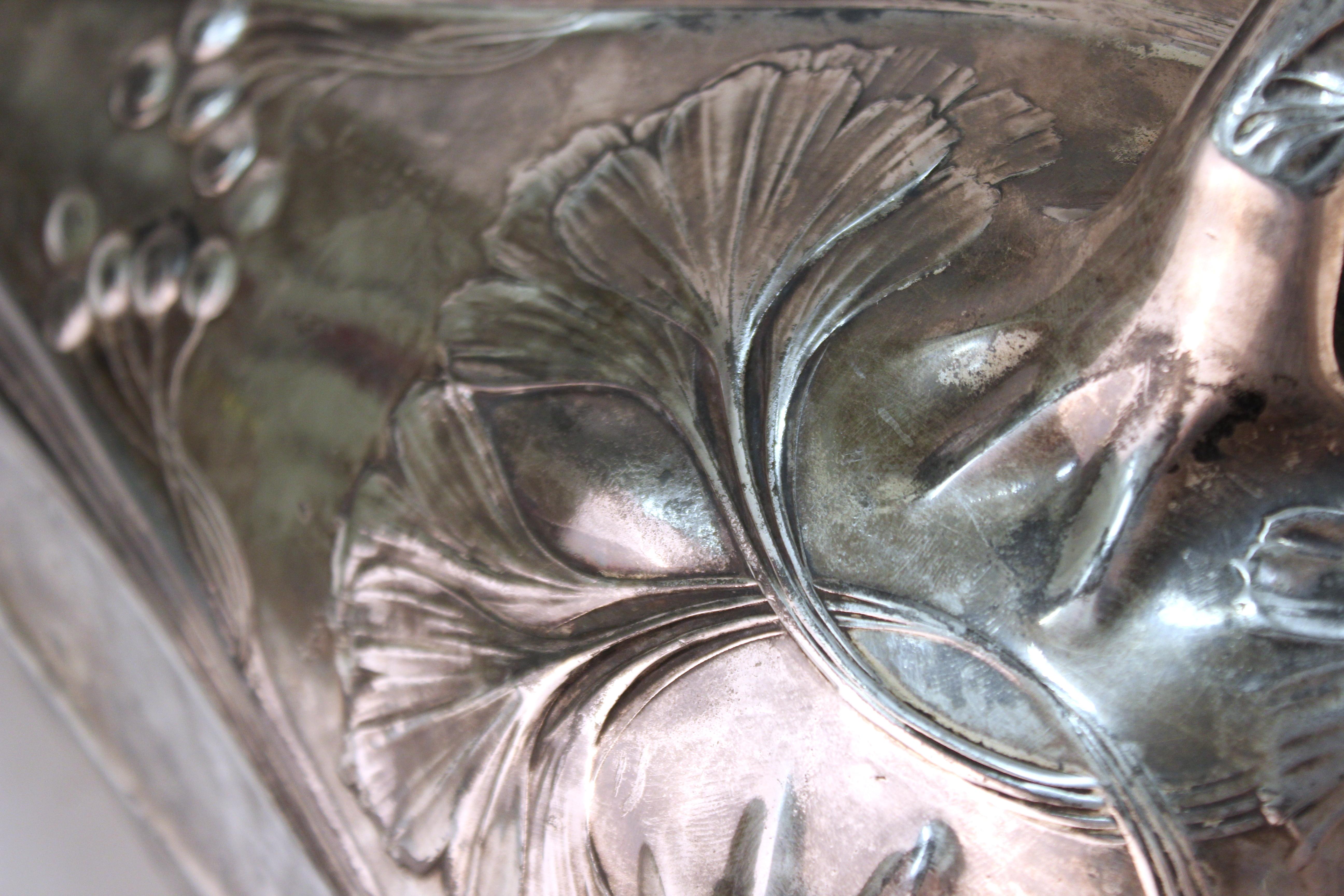 German Jugendstil Monumental Silvered Brass Vase 12