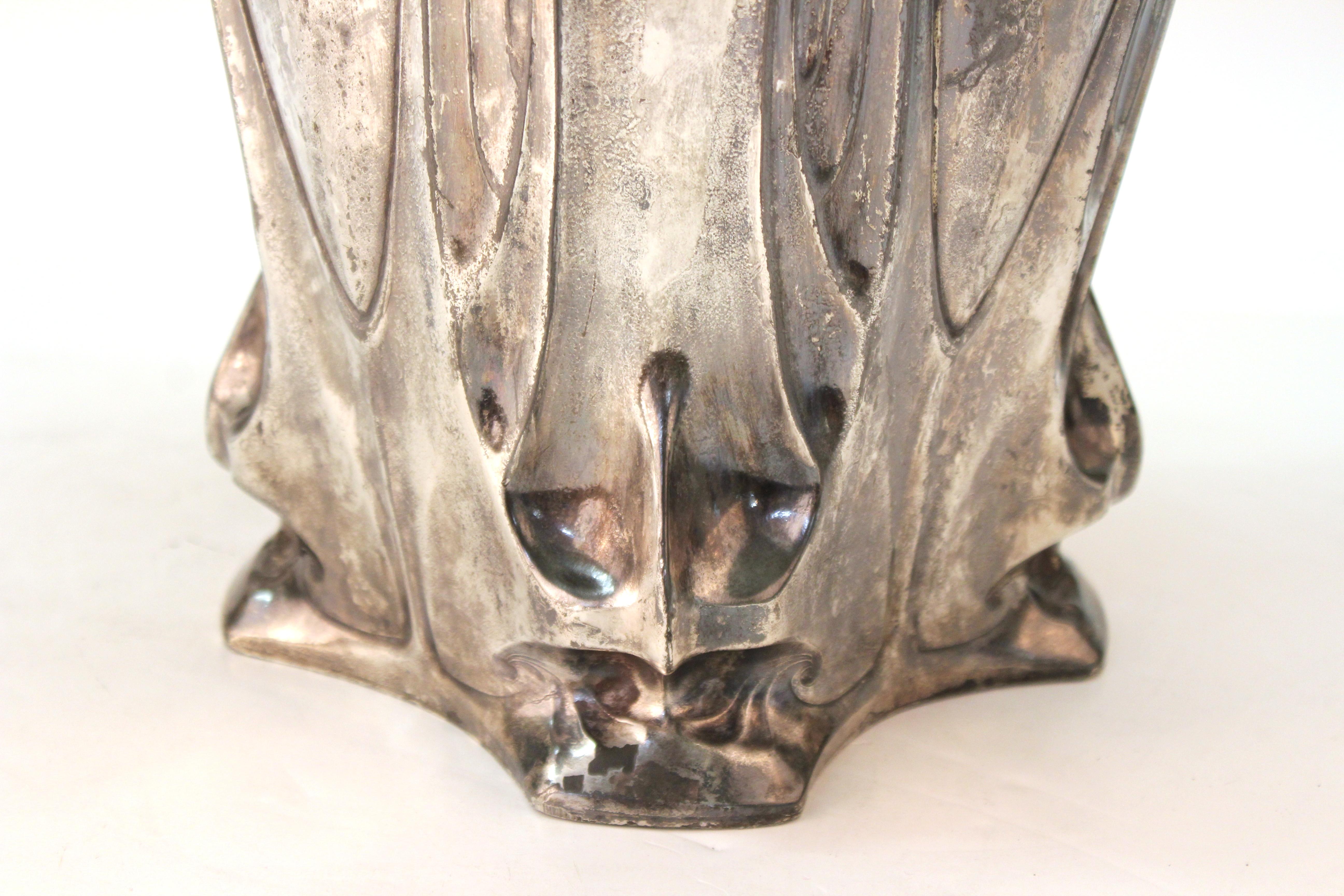 Early 20th Century German Jugendstil Monumental Silvered Brass Vase