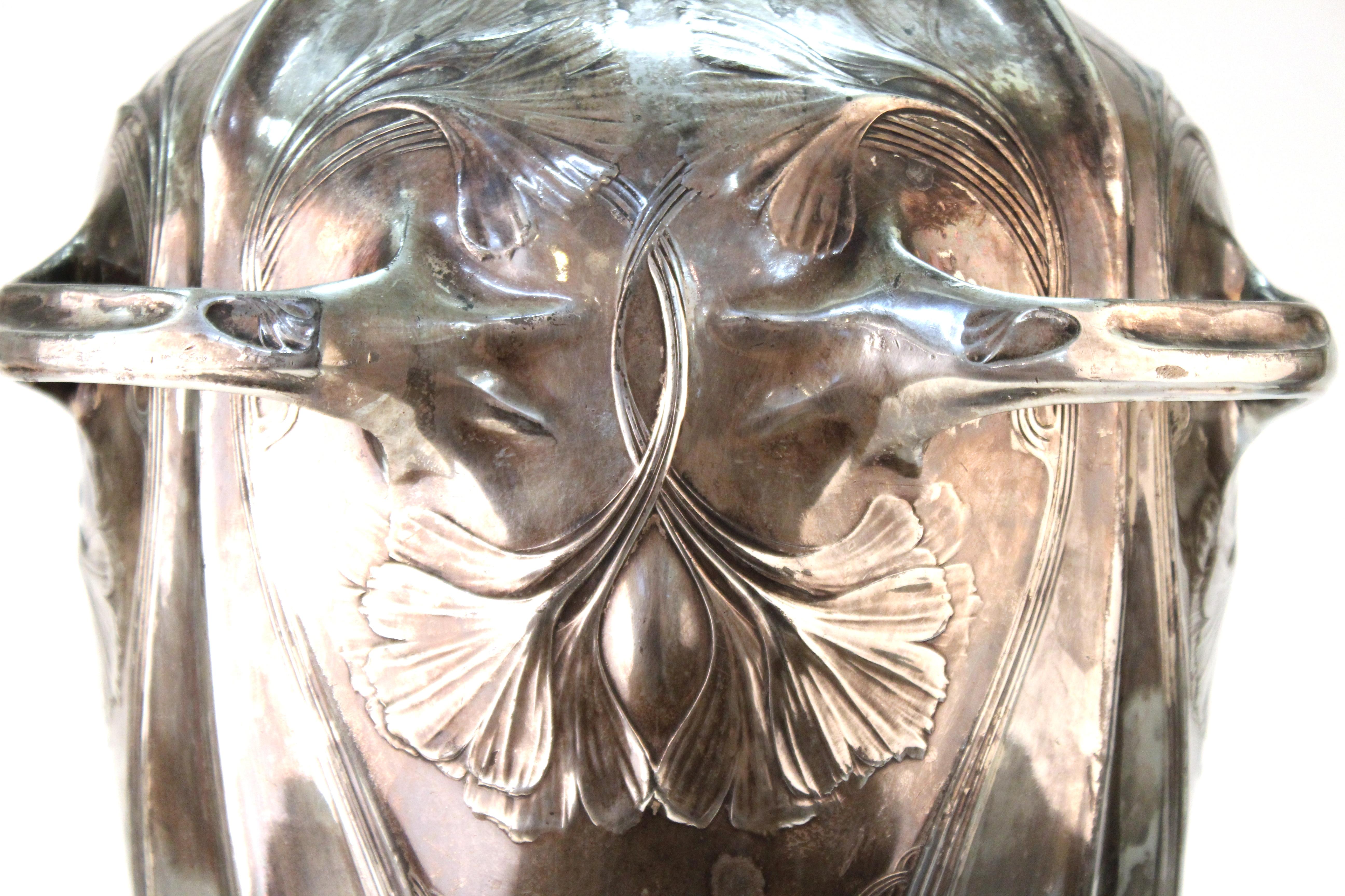 German Jugendstil Monumental Silvered Brass Vase 1