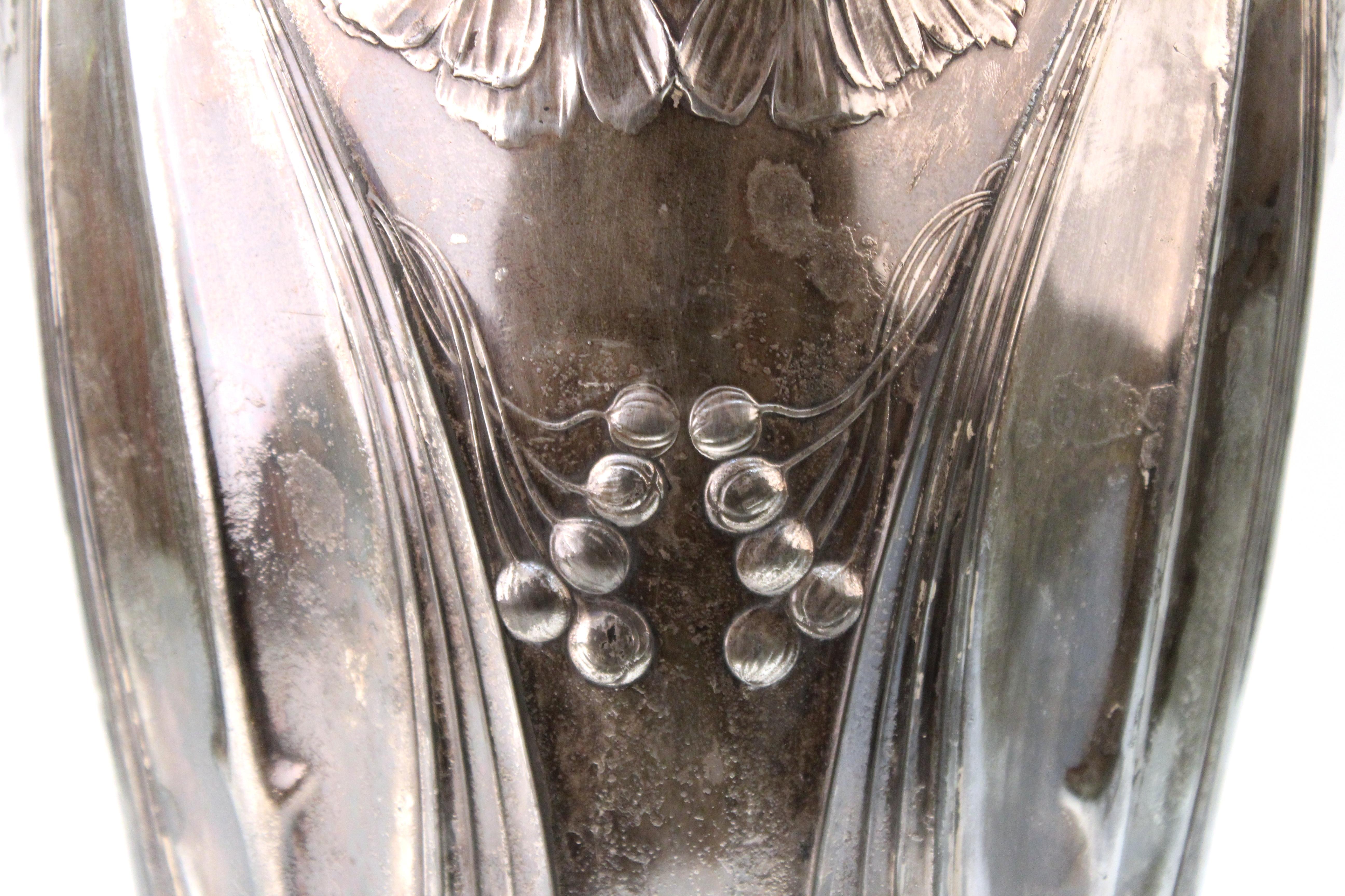 German Jugendstil Monumental Silvered Brass Vase 2
