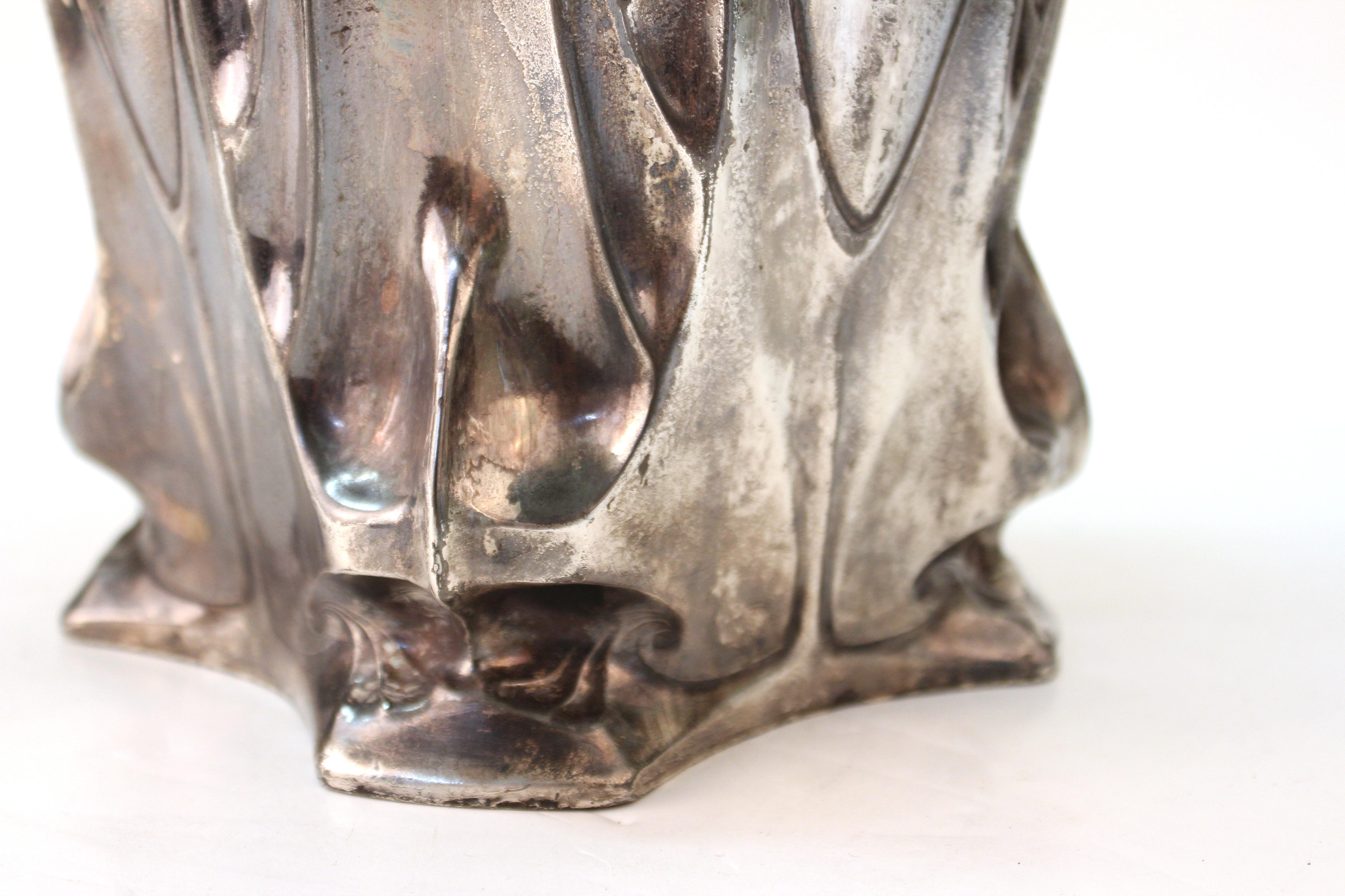 German Jugendstil Monumental Silvered Brass Vase 3