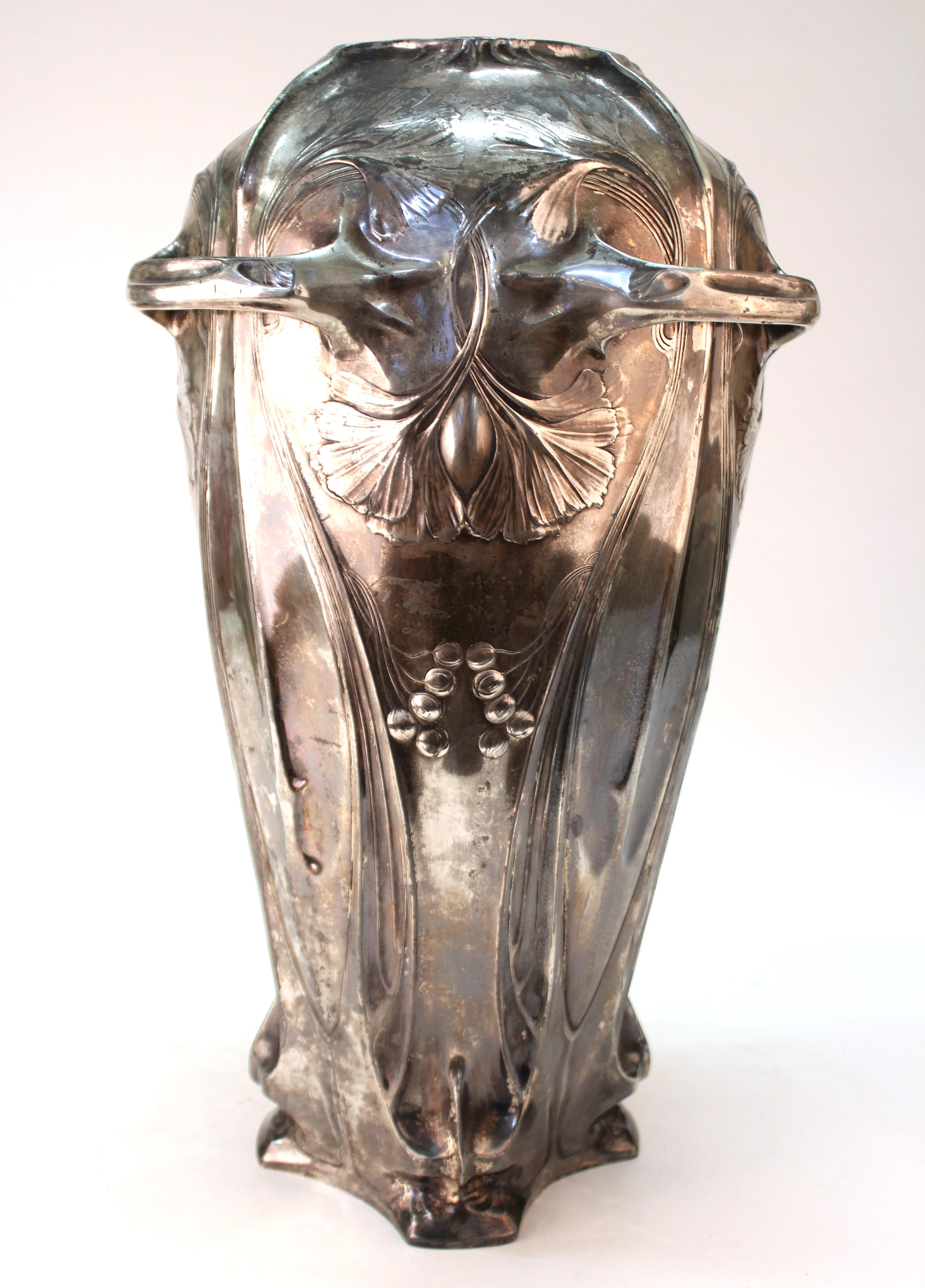 German Jugendstil Monumental Silvered Brass Vase 4
