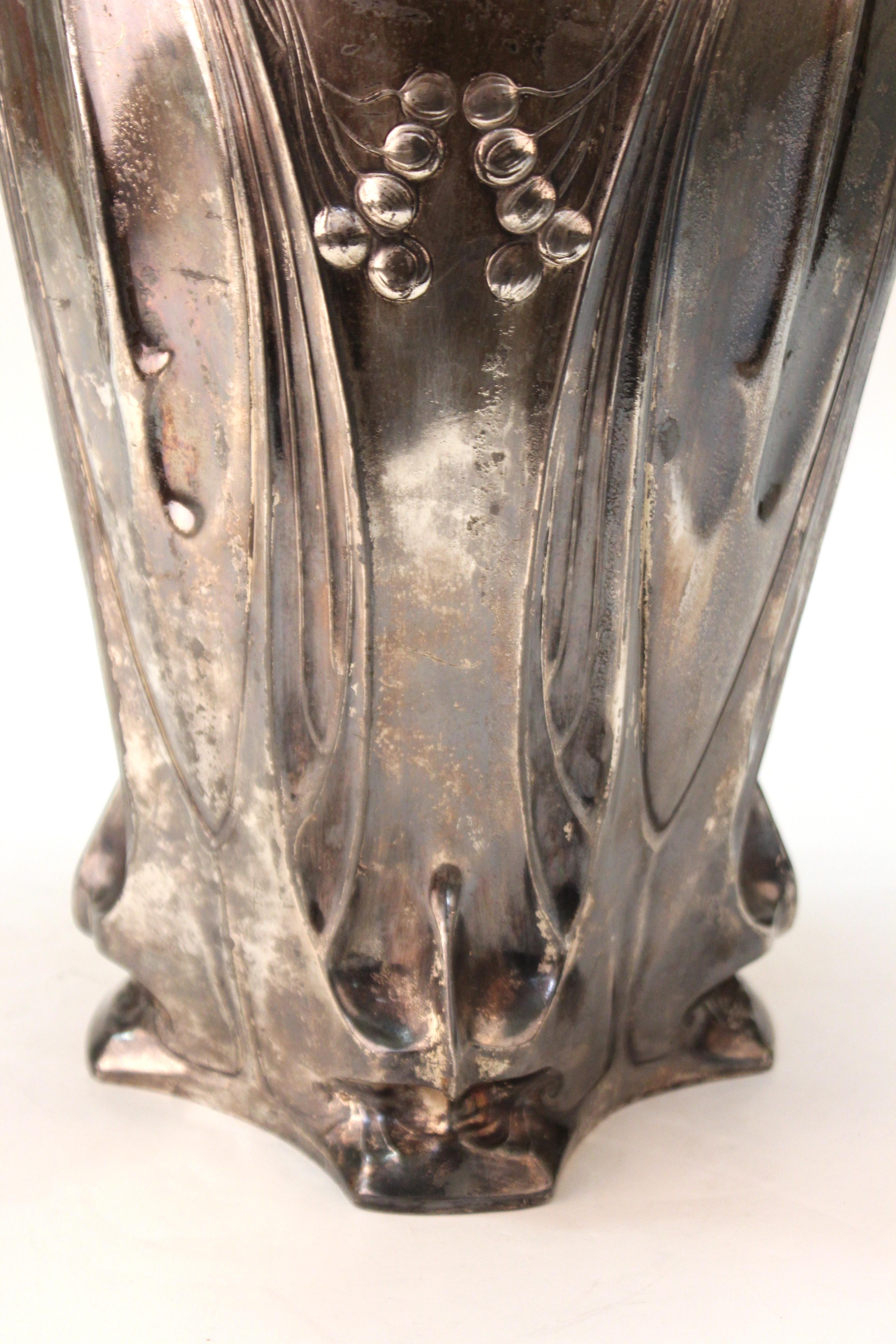 German Jugendstil Monumental Silvered Brass Vase 5