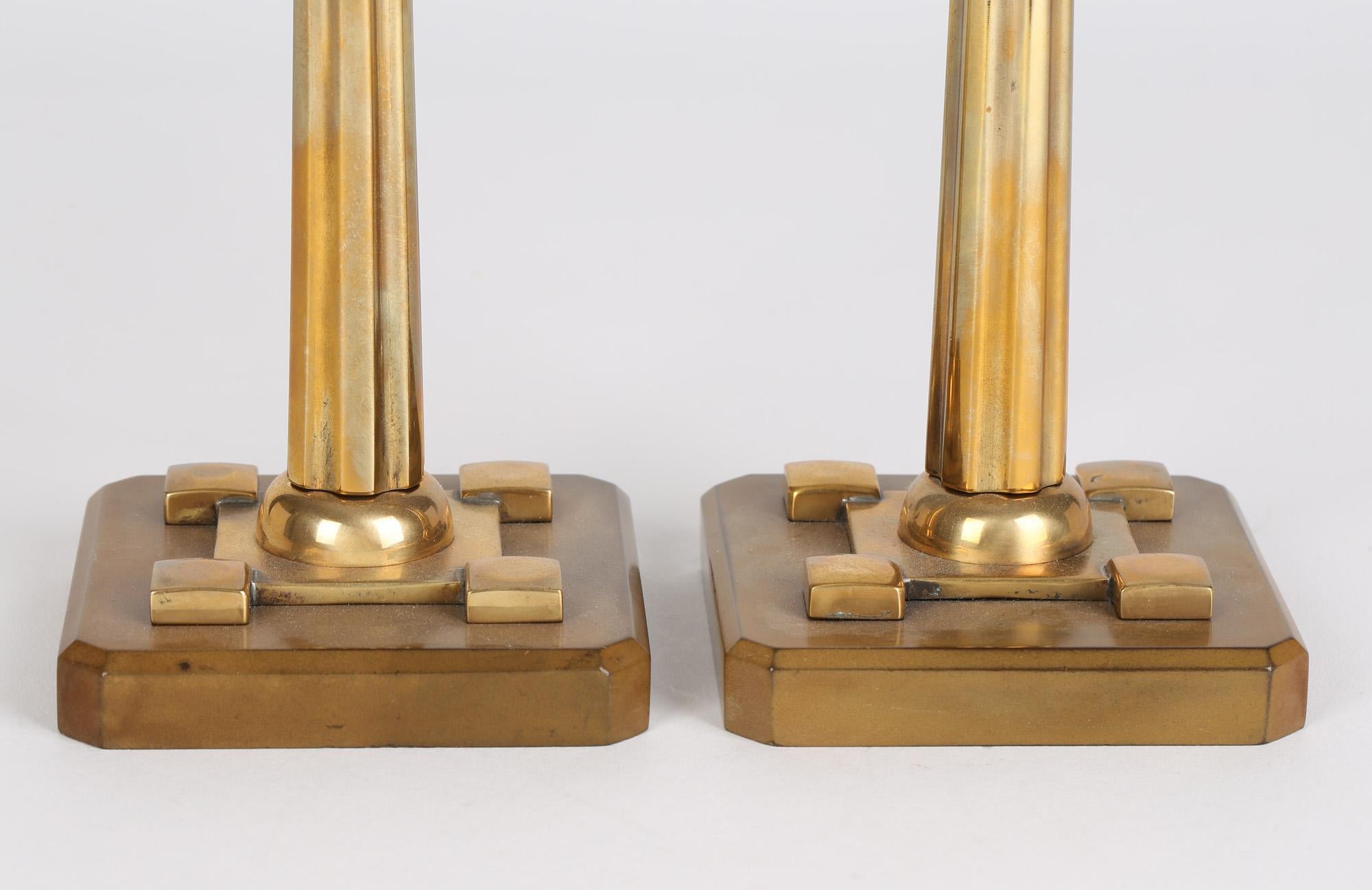 German Jugendstil Pair Bakelite Mounted Polished Brass Candlesticks For Sale 5