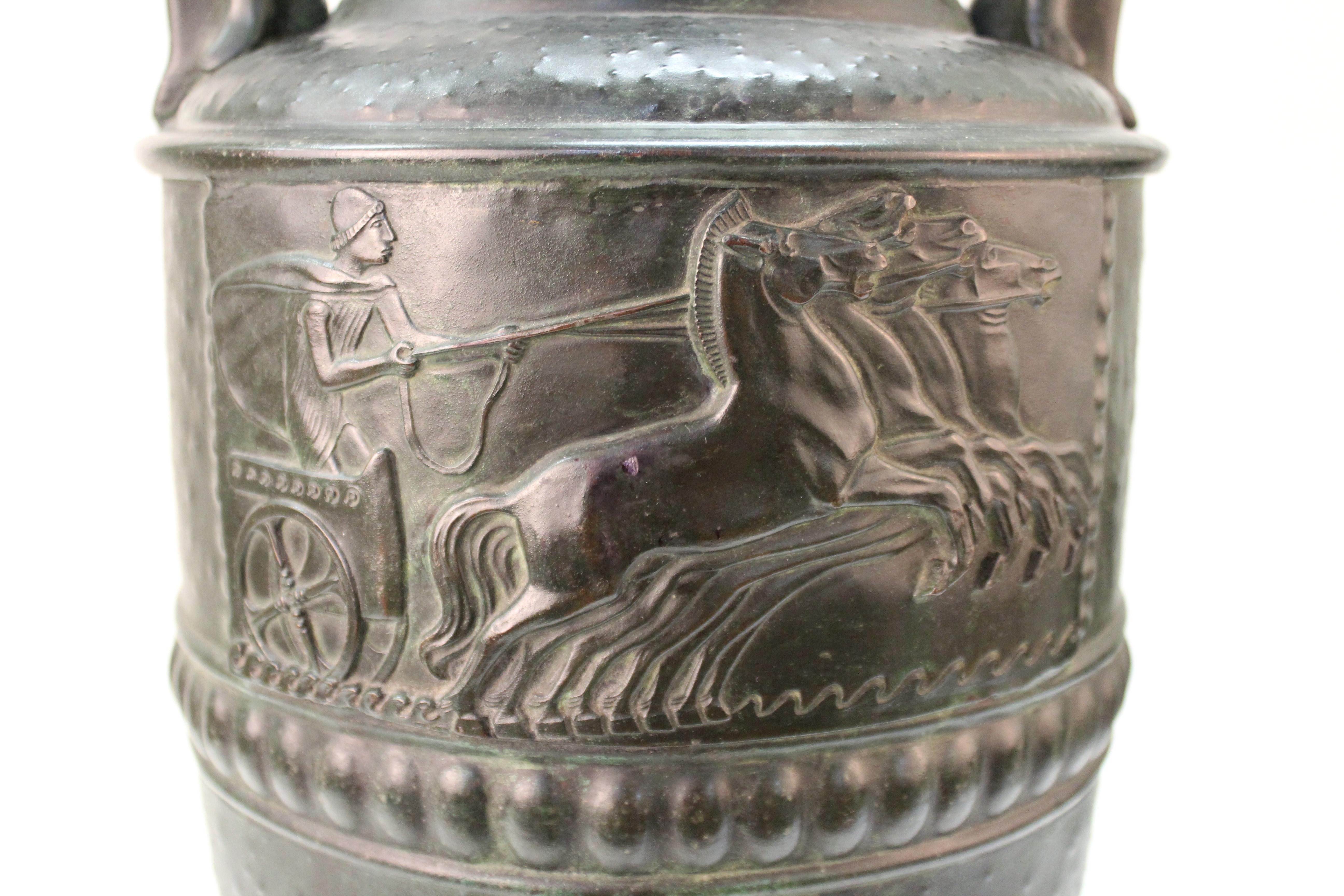 German Jugendstil Period Brass Repoussé Amphora With bronze Detailing For Sale 7
