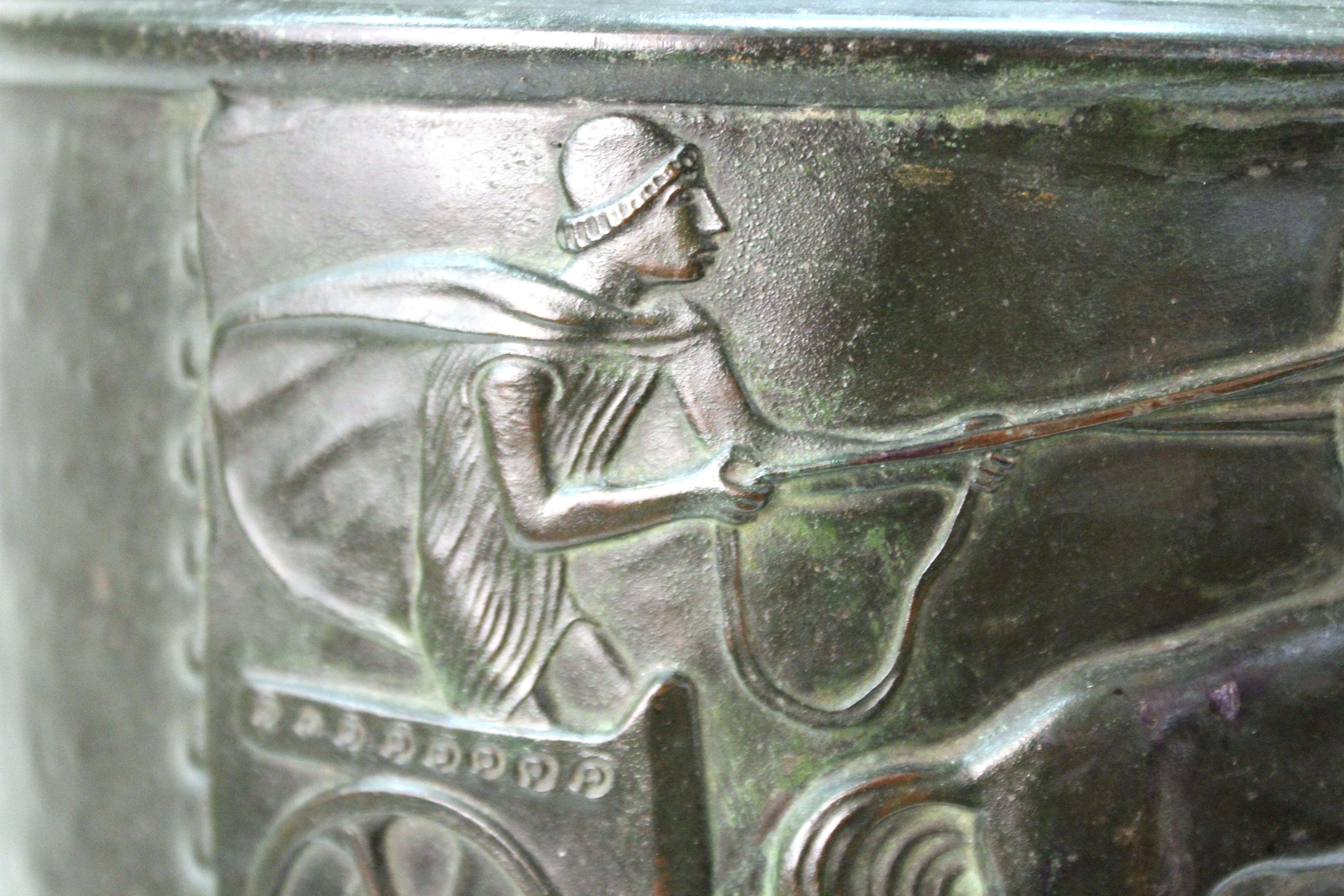 German Jugendstil Period Brass Repoussé Amphora With bronze Detailing For Sale 8