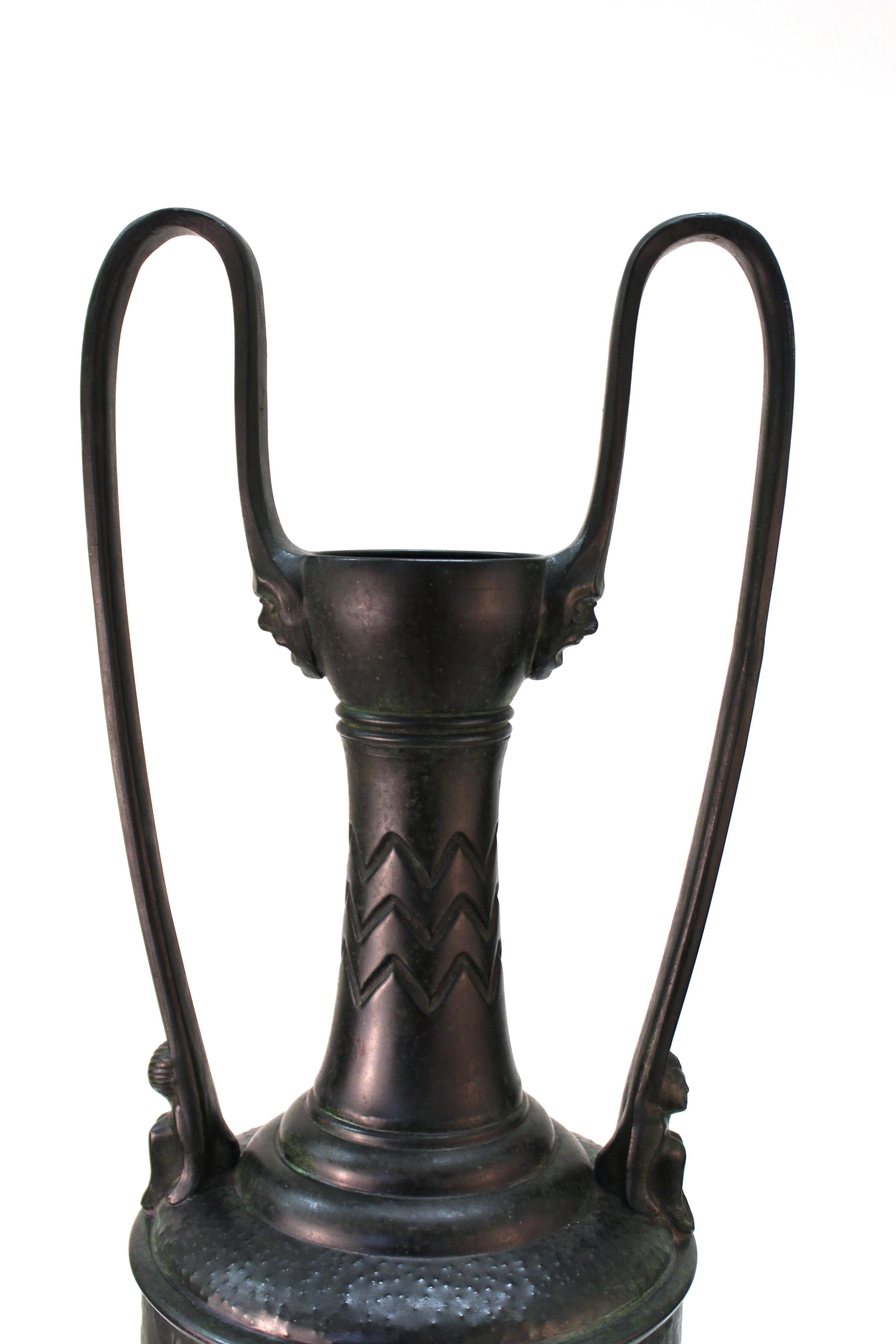 Bronze German Jugendstil Period Brass Repoussé Amphora With bronze Detailing For Sale