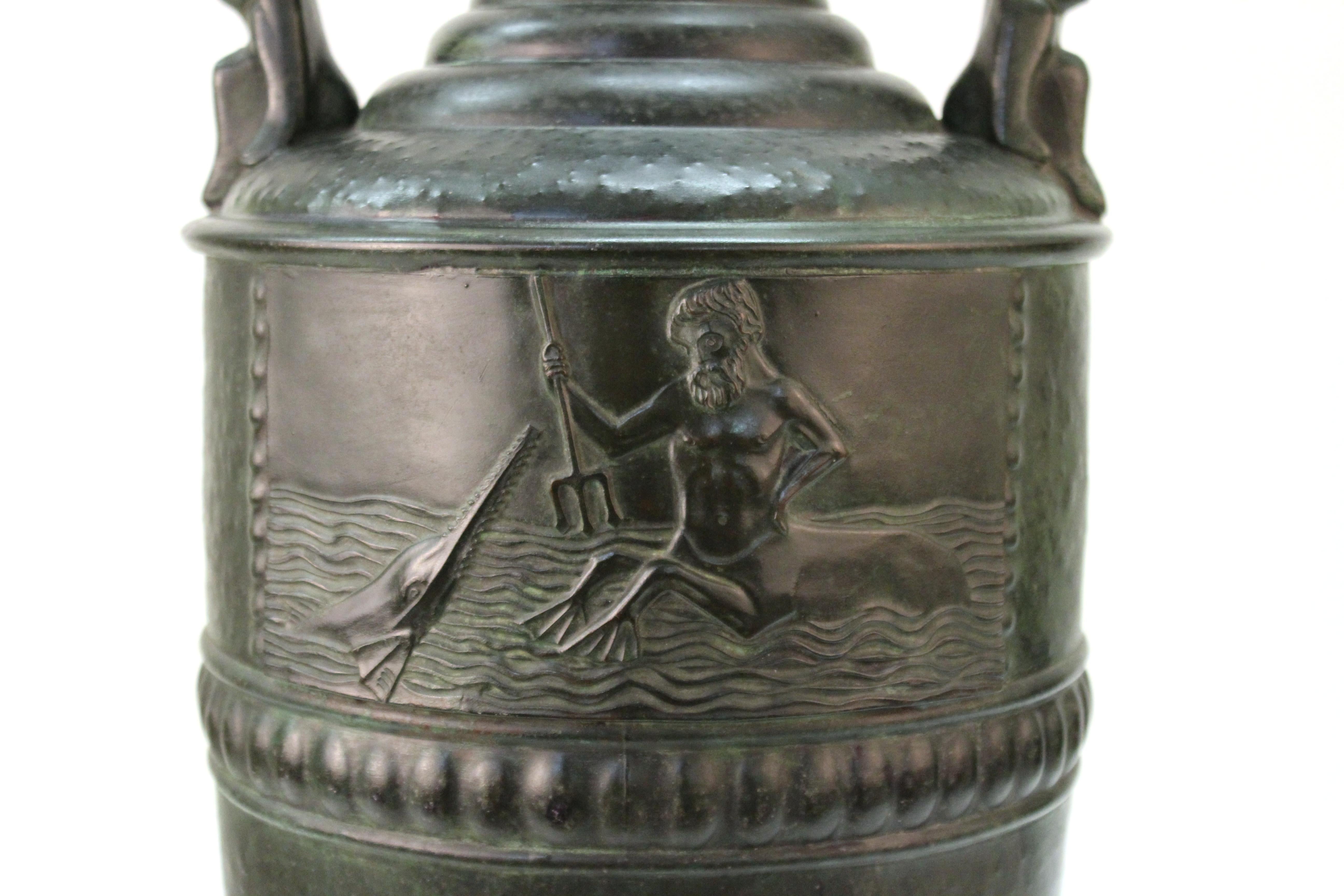 German Jugendstil Period Brass Repoussé Amphora With bronze Detailing For Sale 1
