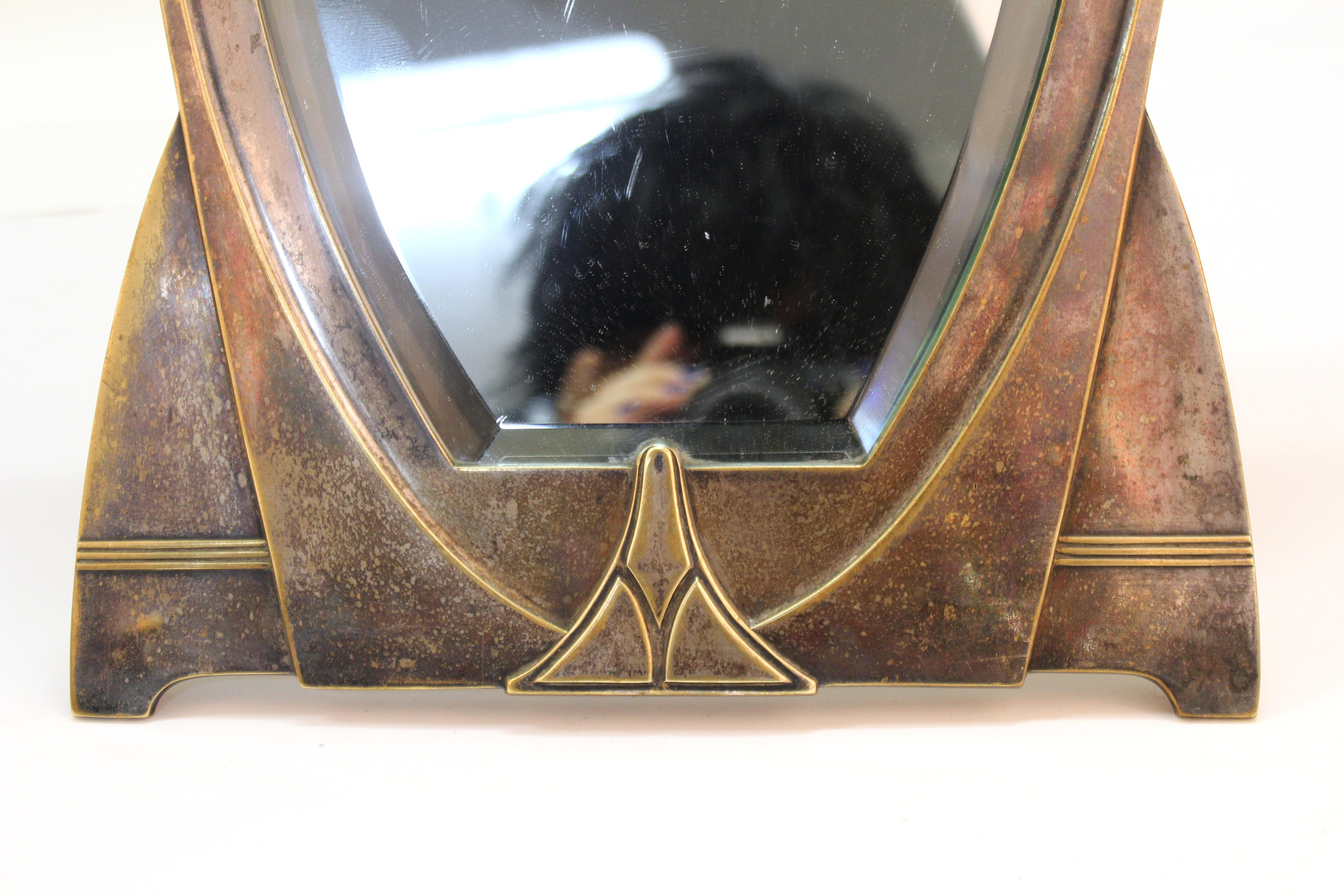 German Jugendstil Silvered Brass Mirror Attributed to Peter Behrens In Good Condition In Astoria, NY