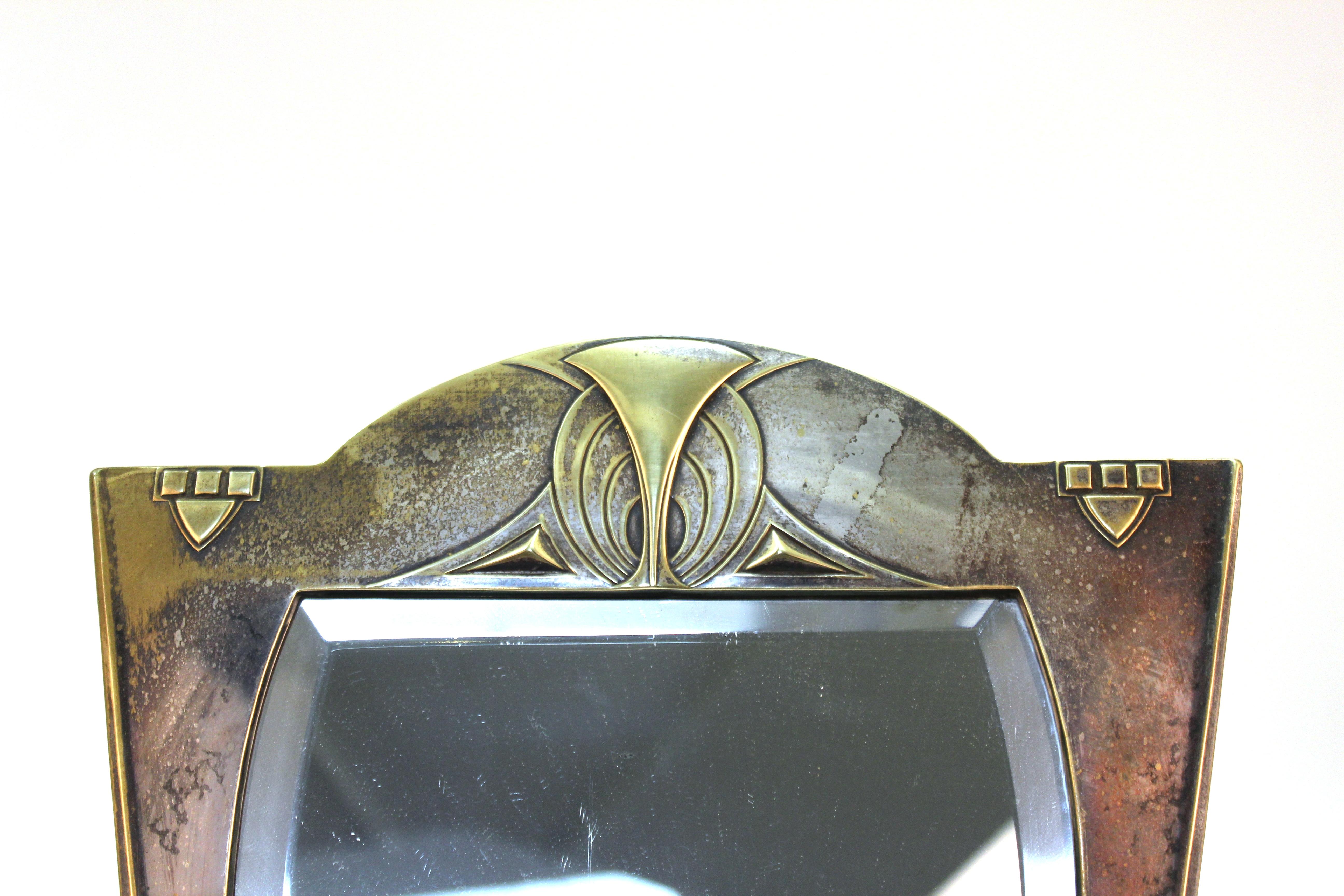 Early 20th Century German Jugendstil Silvered Brass Mirror Attributed to Peter Behrens
