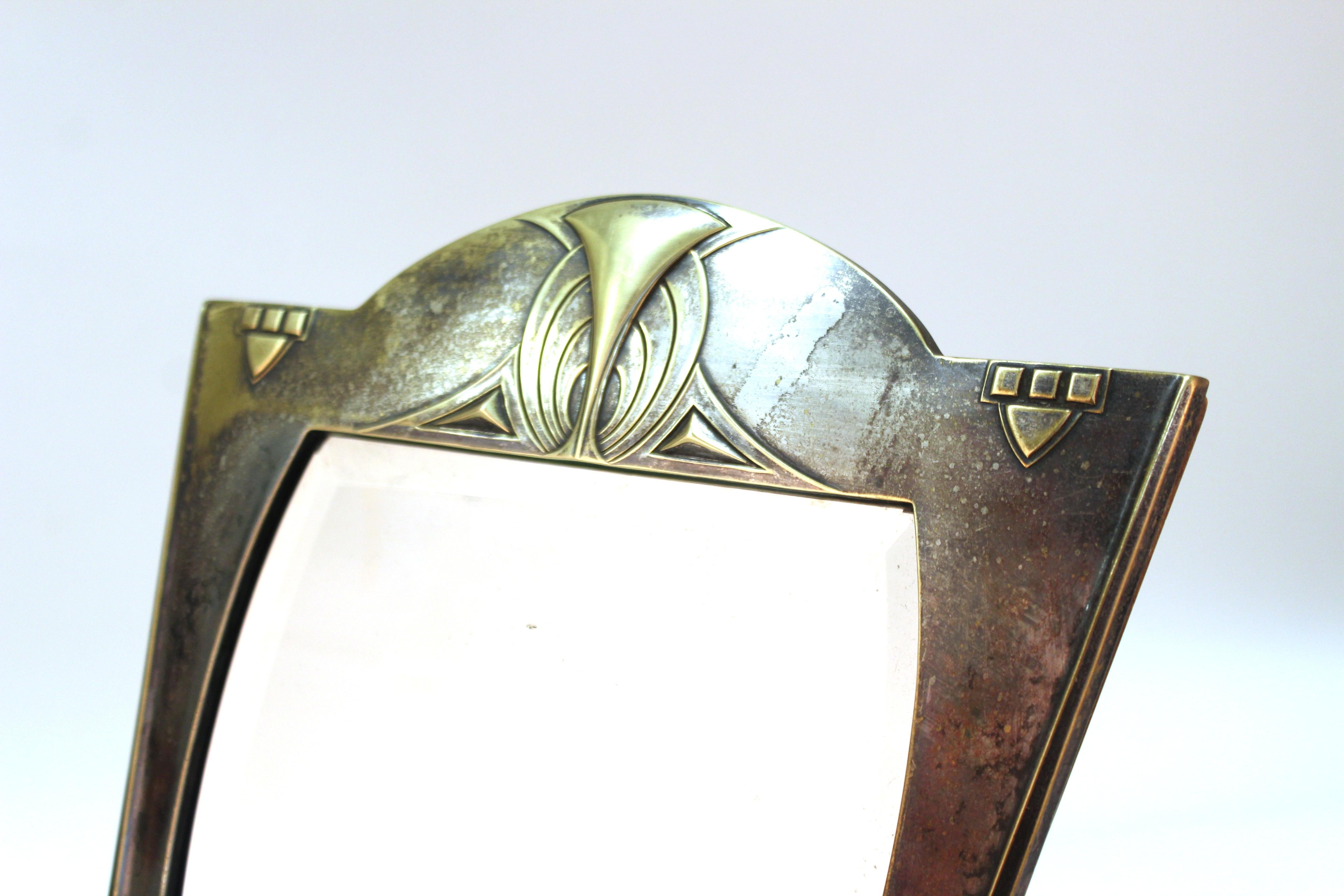 German Jugendstil Silvered Brass Mirror Attributed to Peter Behrens 5