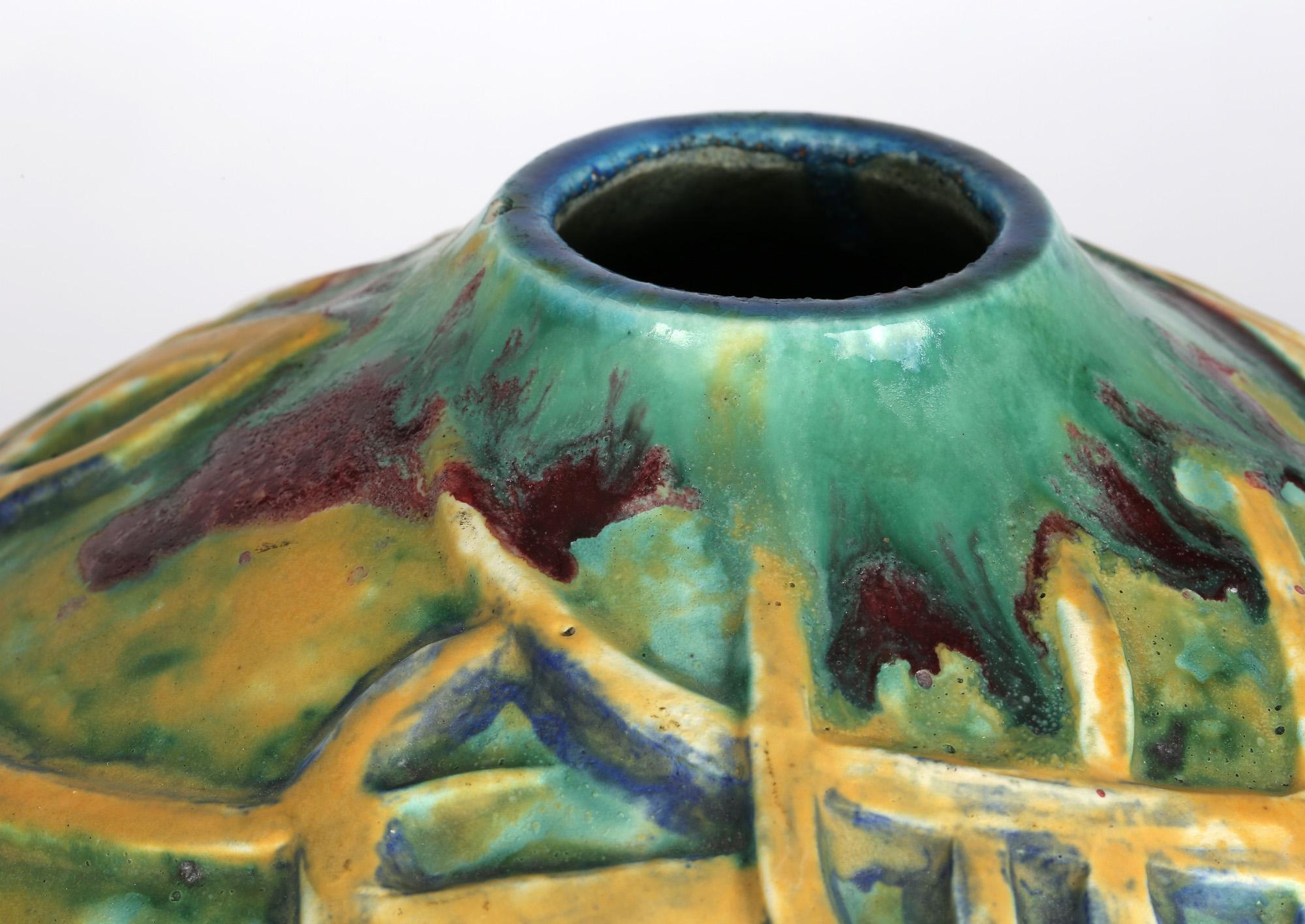 German Jugendstil Stylized Tree Design Art Pottery Vase For Sale 9