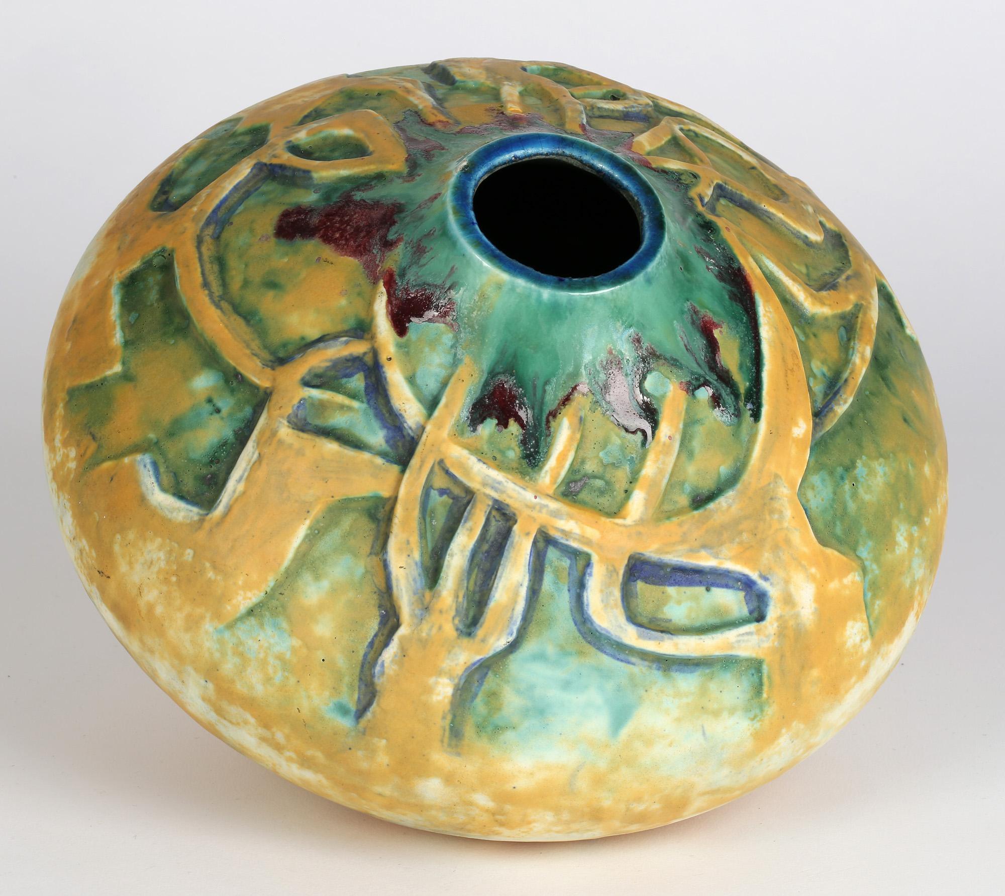 German Jugendstil Stylized Tree Design Art Pottery Vase For Sale 10